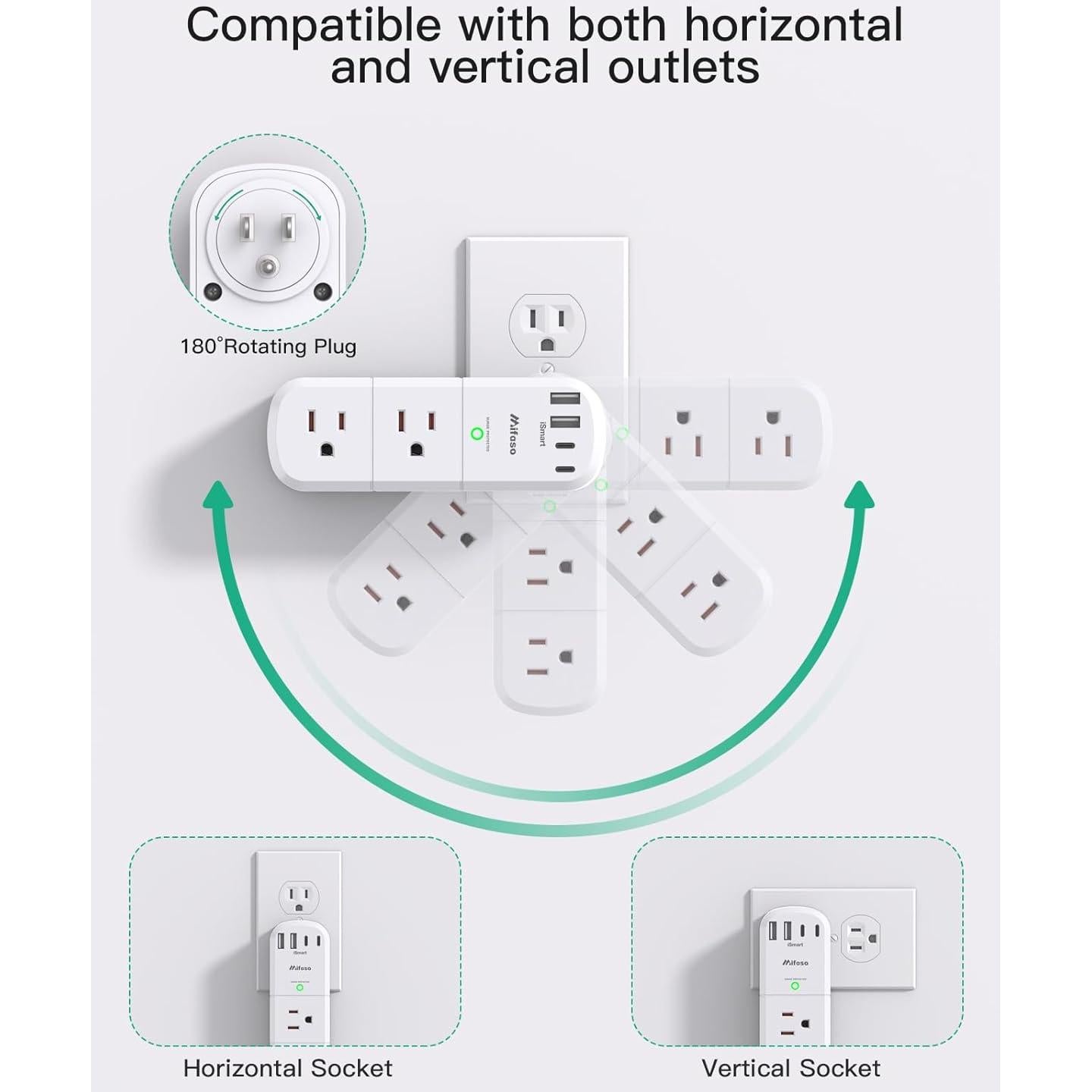 Extensor de Enchufe Mifaso 6 Salidas AC y 4 USB 1800J