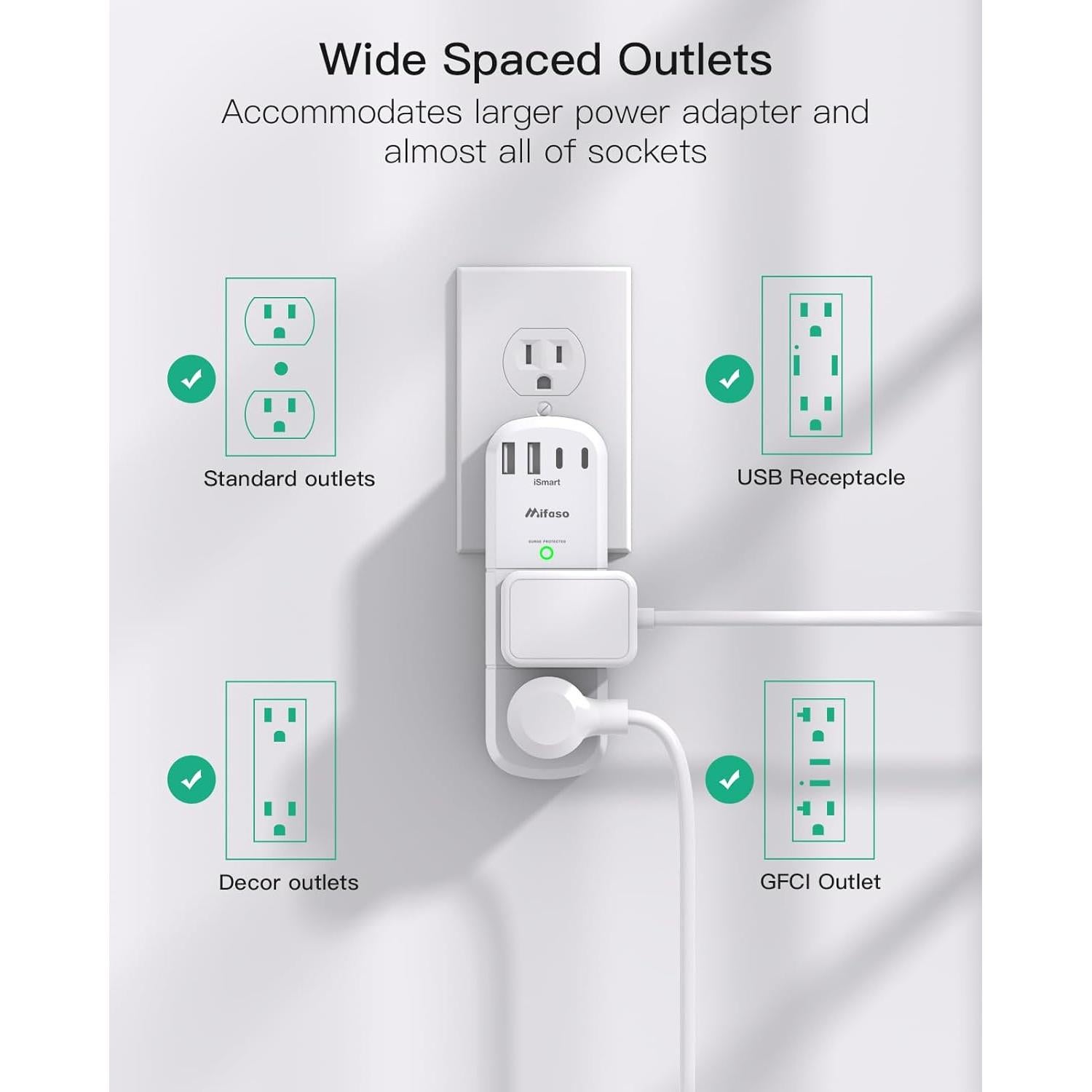 Extensor de Enchufe Mifaso 6 Salidas AC y 4 USB 1800J