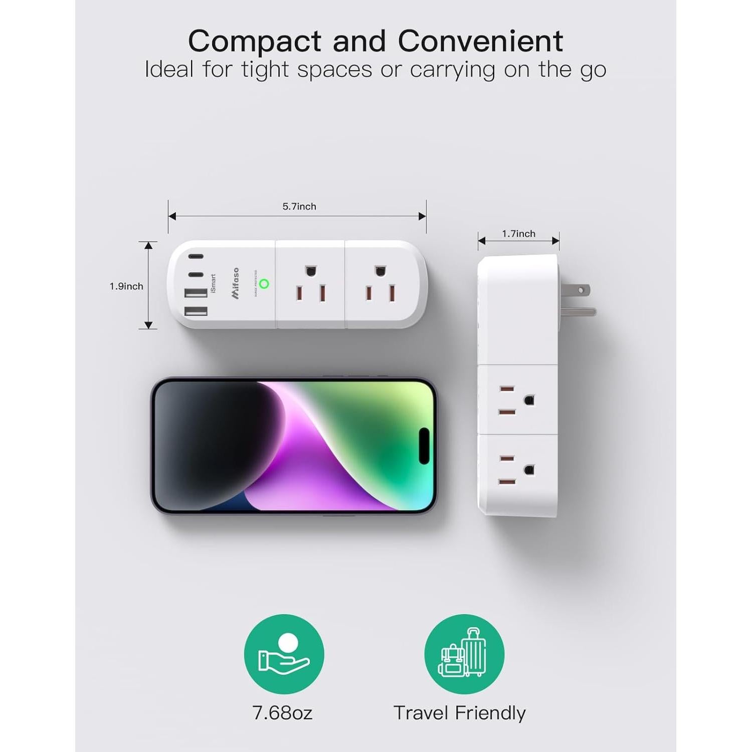 Extensor de Enchufe Mifaso 6 Salidas AC y 4 USB 1800J