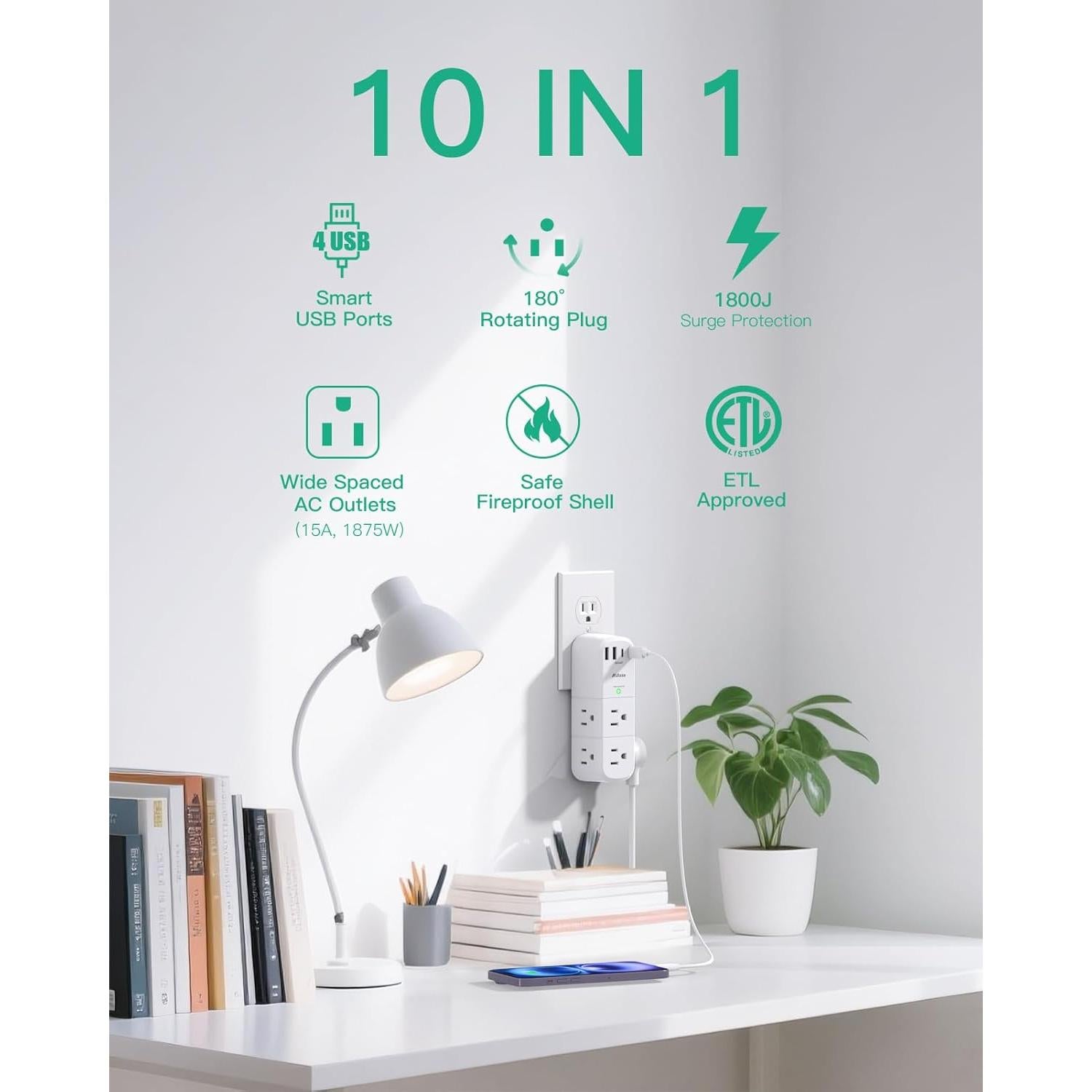 Extensor de Enchufe Mifaso 6 Salidas AC y 4 USB 1800J