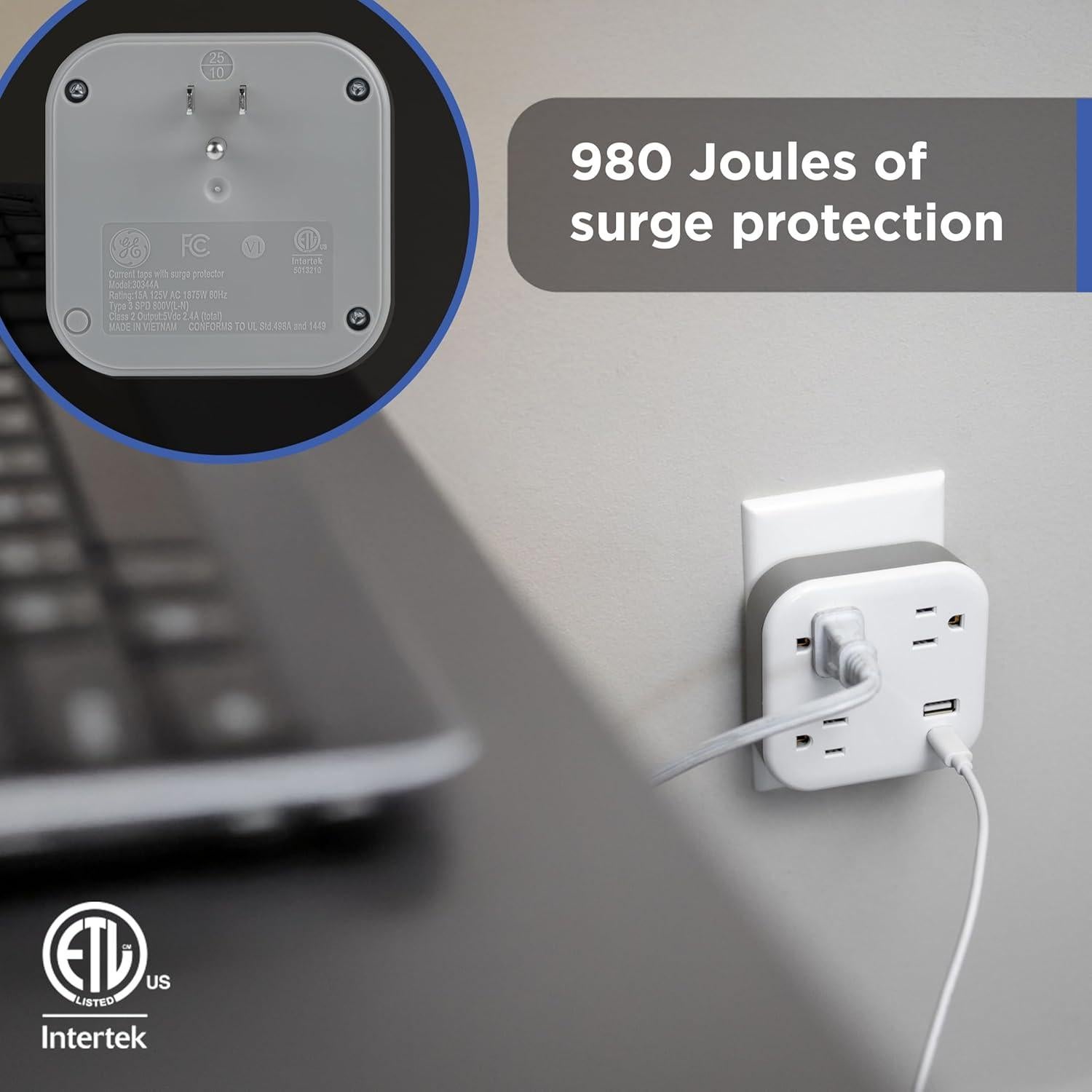 Protector de Sobretensión GE UltraPro 3 Salidas USB-C y A 980J