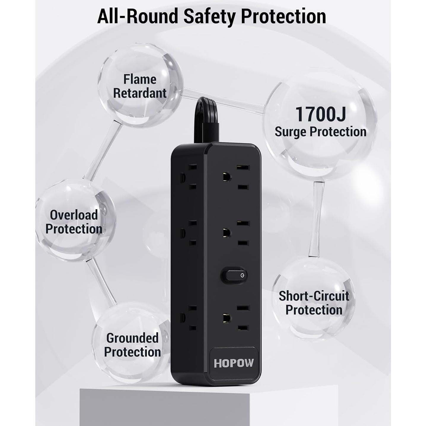 Regleta de Protección HOPOW QH960 10 Pies 9 Salidas AC 1700 Julios