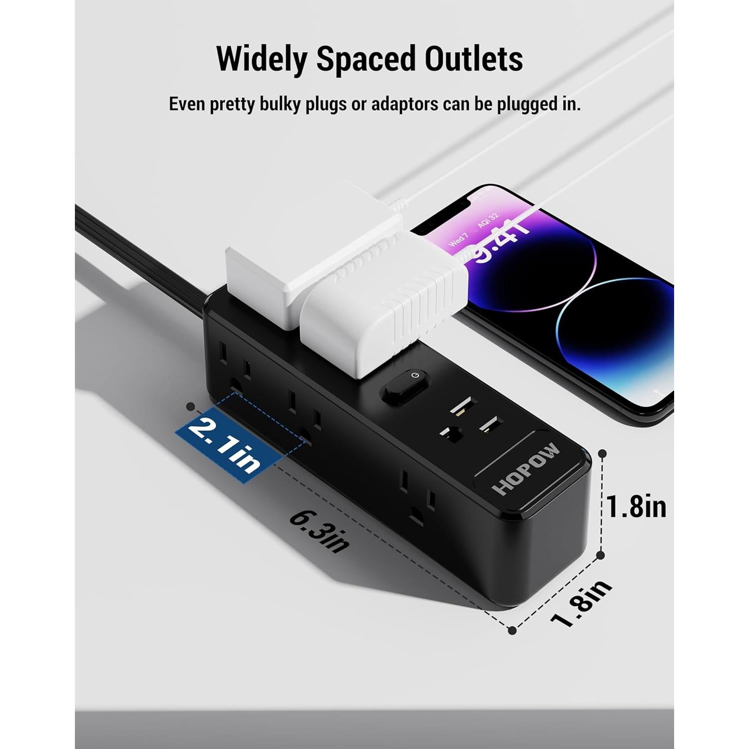 Regleta de Protección HOPOW QH960 10 Pies 9 Salidas AC 1700 Julios