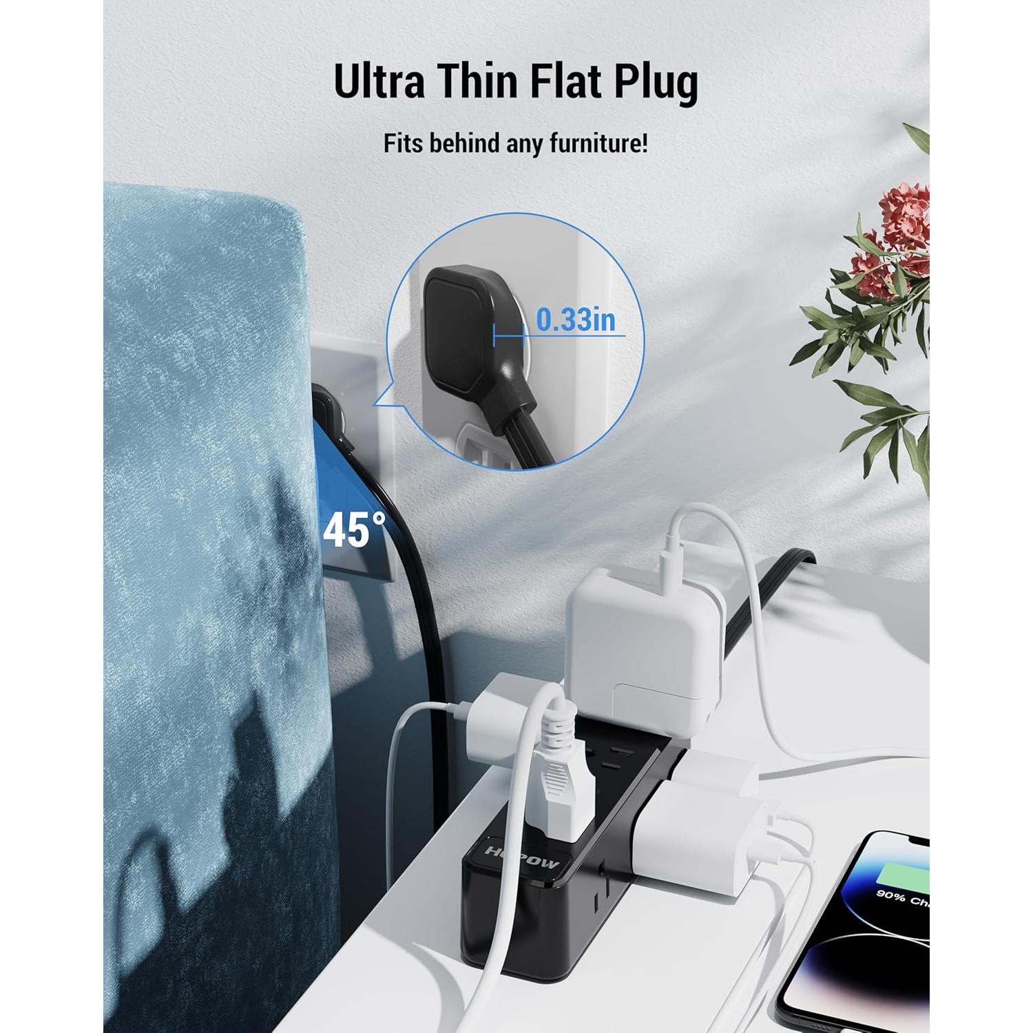 Regleta de Protección HOPOW QH960 10 Pies 9 Salidas AC 1700 Julios