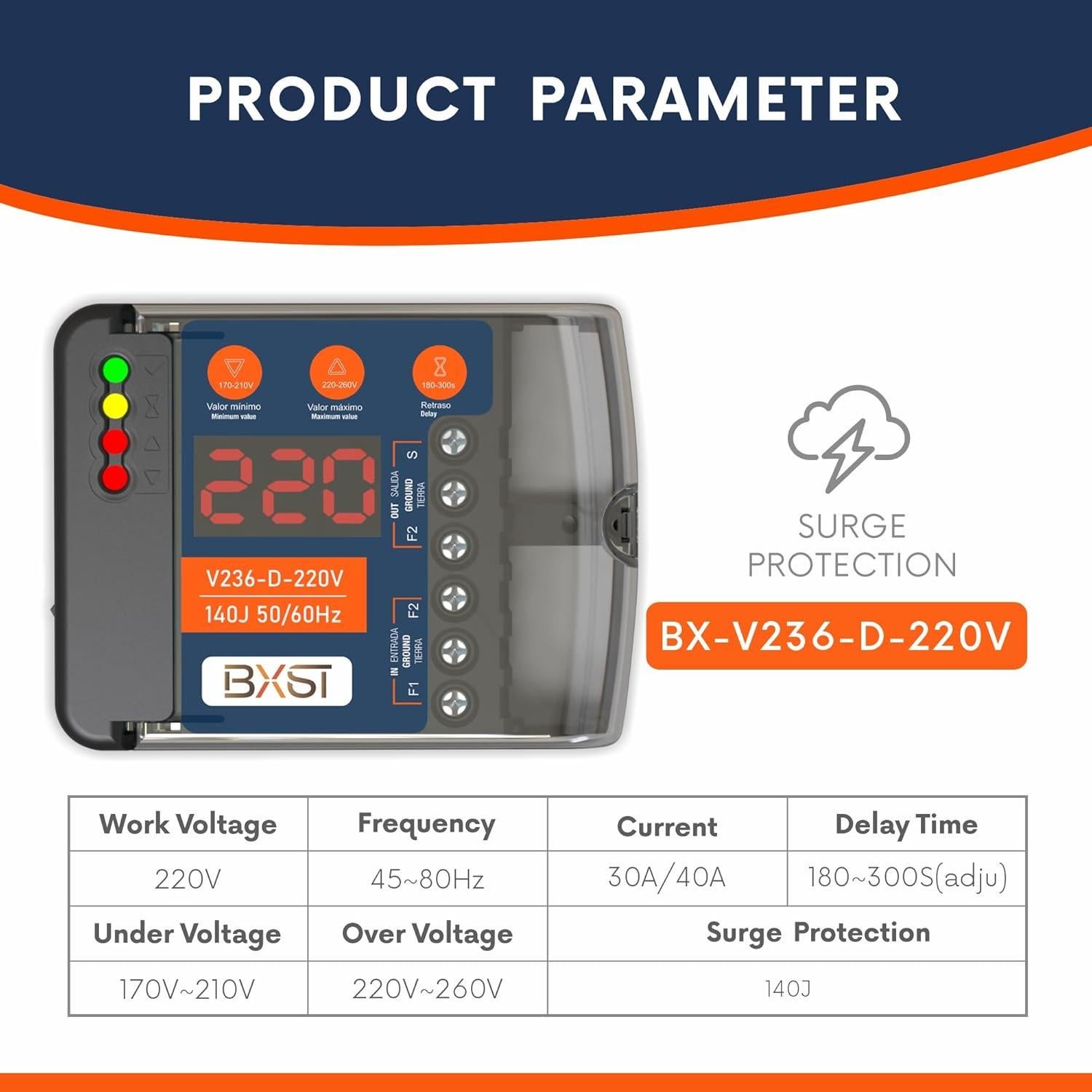 Protector de Sobretensión BXST 220V 30A 6600W con Pantalla LED