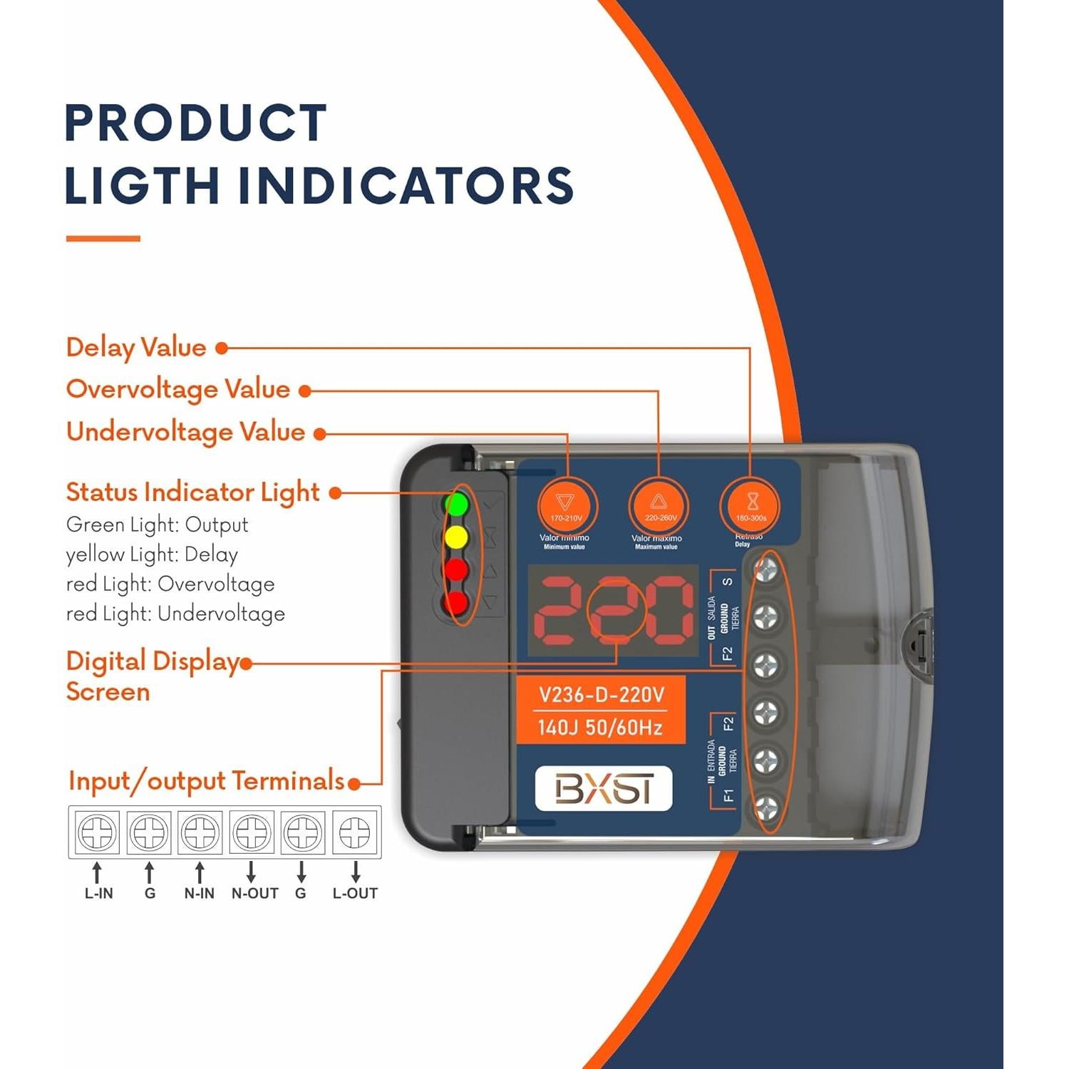 Protector de Sobretensión BXST 220V 30A 6600W con Pantalla LED