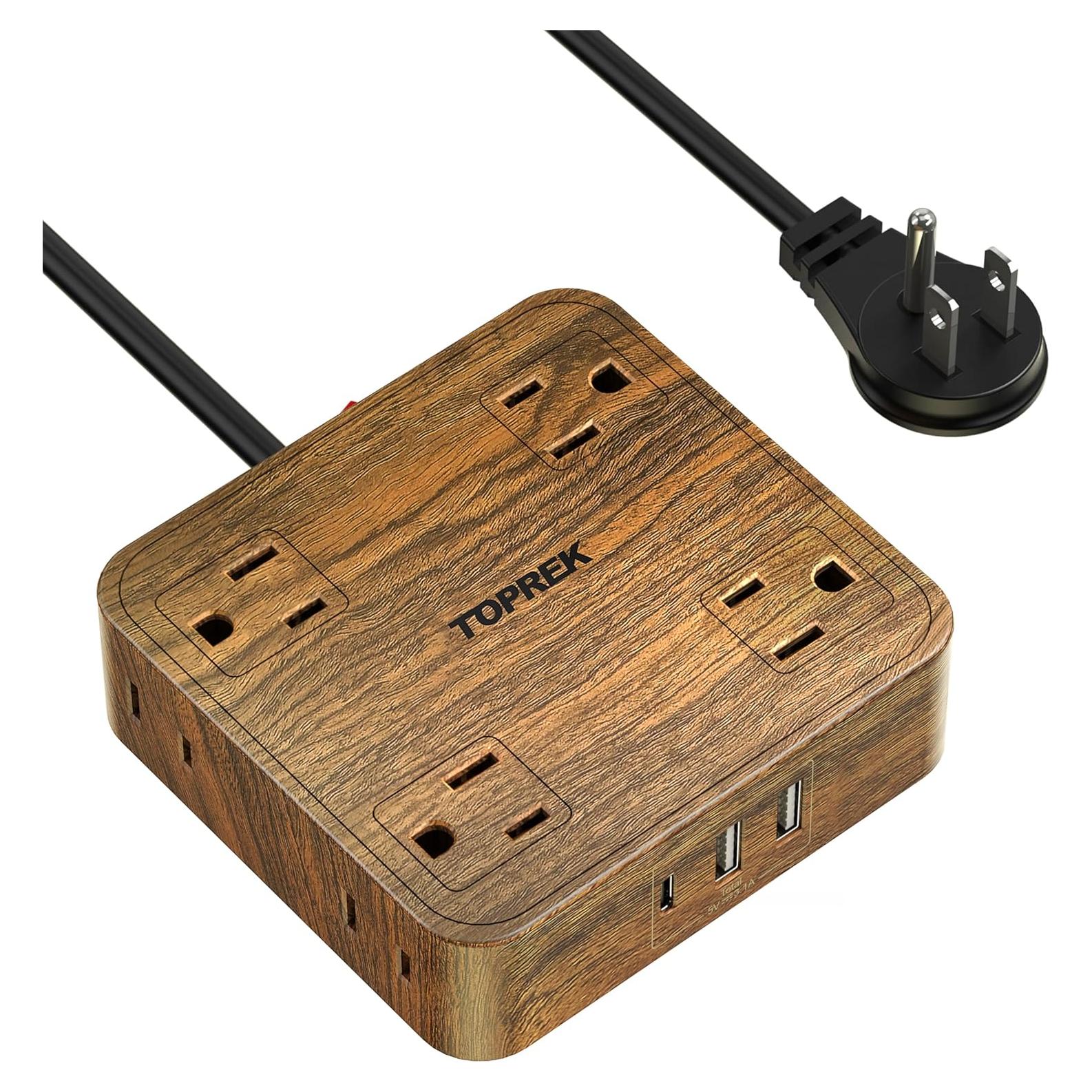 Regleta de Protección TOPREK 1080J, 8 Salidas y USB para Hogar