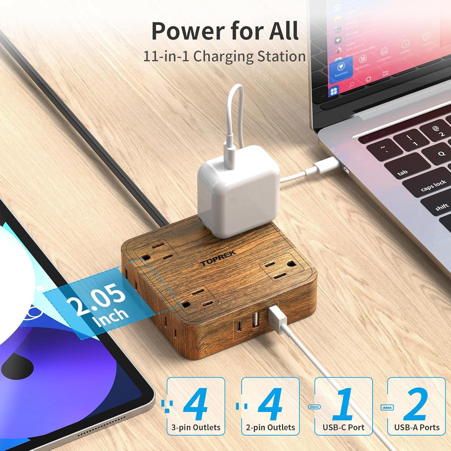 Regleta de Protección TOPREK 1080J, 8 Salidas y USB para Hogar