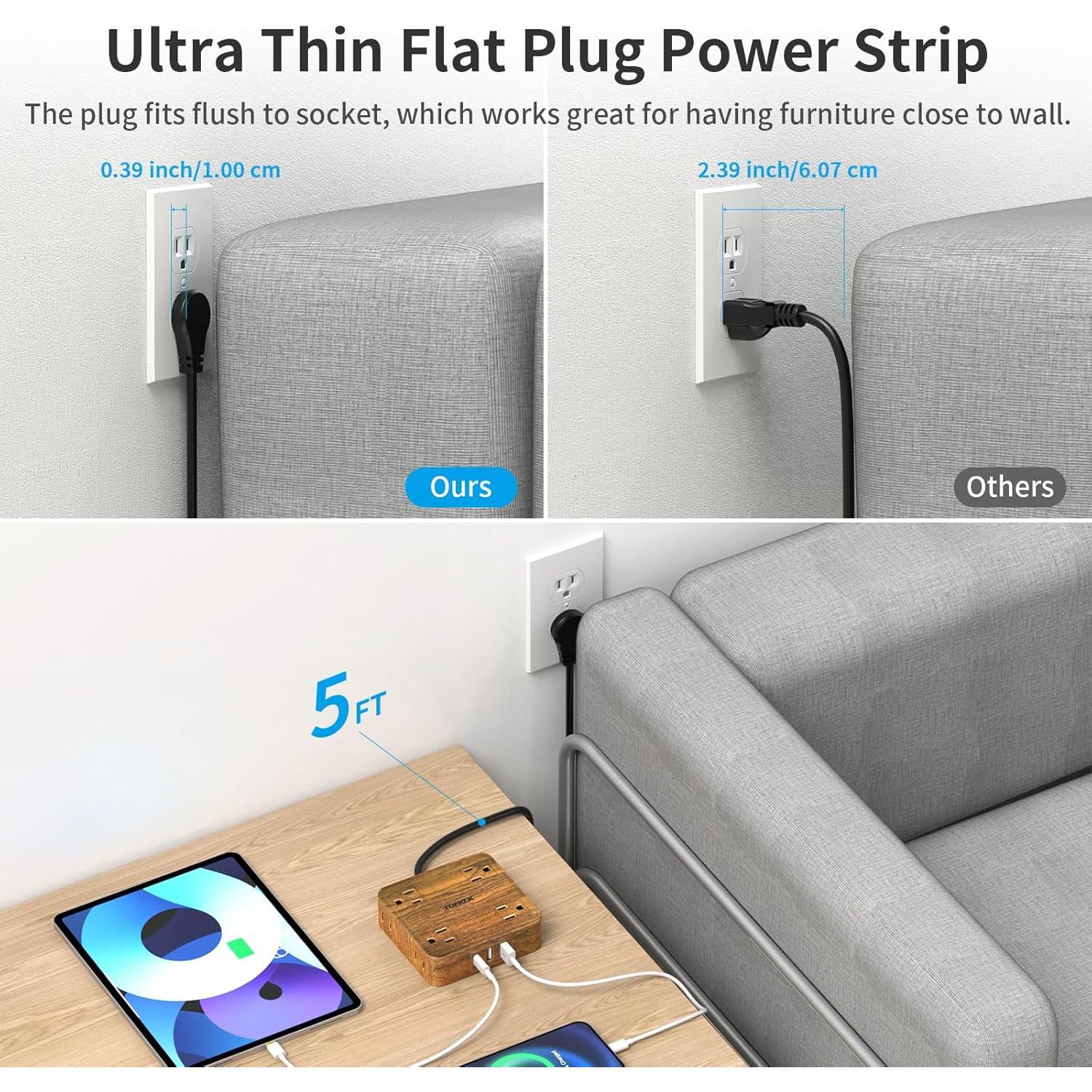 Regleta de Protección TOPREK 1080J, 8 Salidas y USB para Hogar