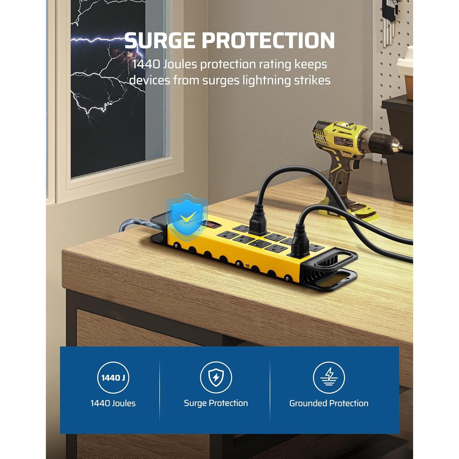 Tira de Energía Industrial DEWENWILS 10 Salidas 15A 1440 Julios