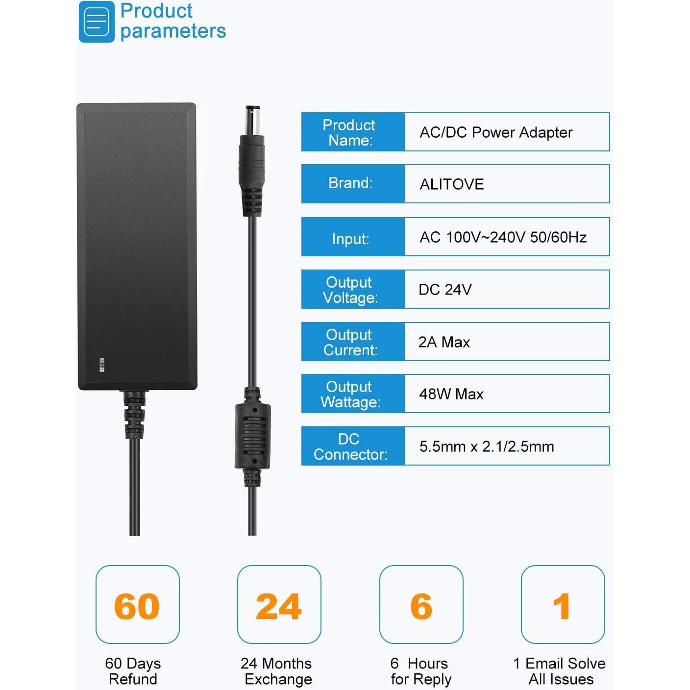Fuente de Poder 24V 2A ALITOVE Adaptador CA/CC 48W