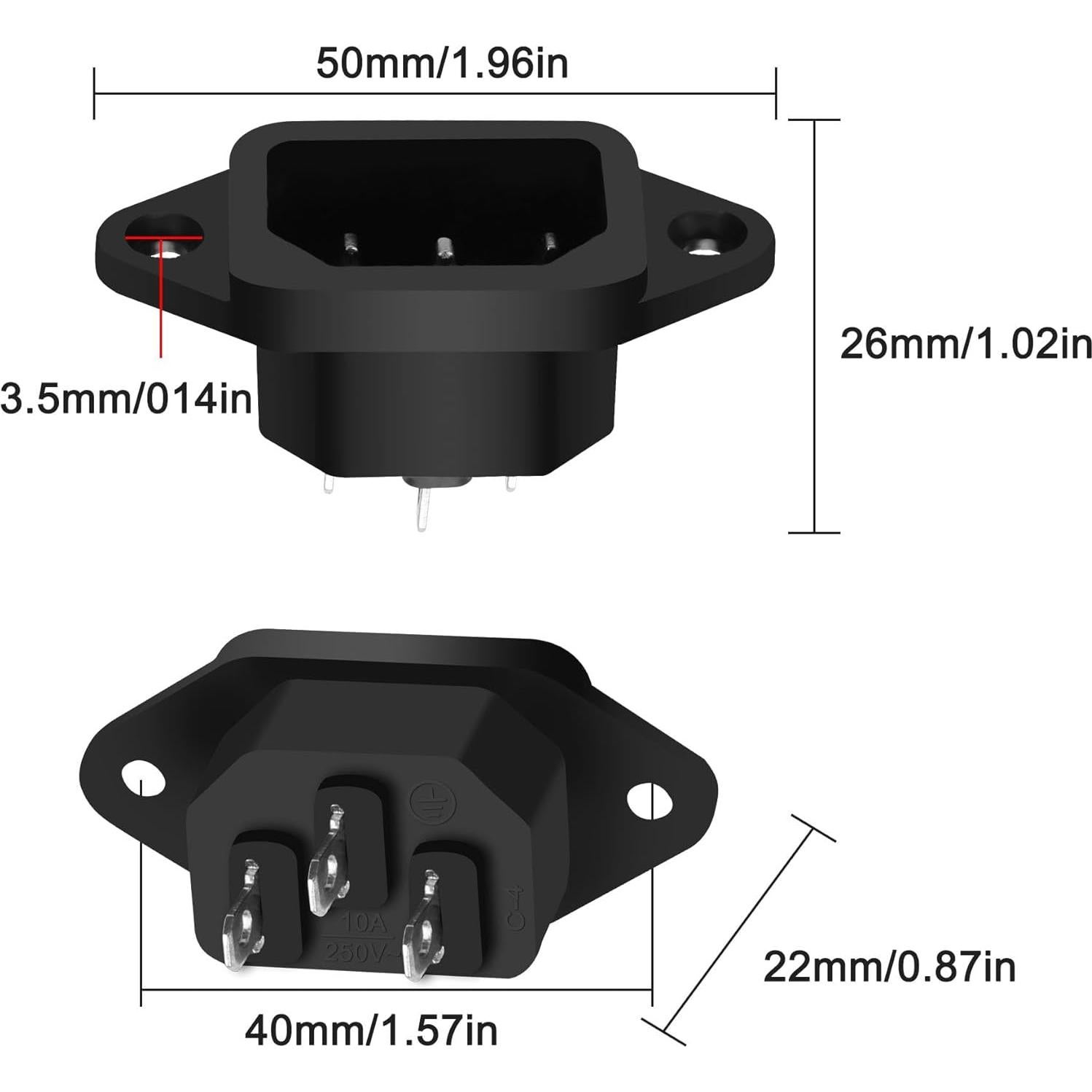 Adaptador de enchufe C14 macho 250V 10A 10 PCS Yingtuyou