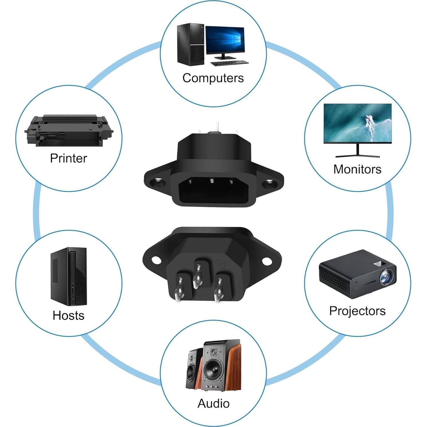 Adaptador de enchufe C14 macho 250V 10A 10 PCS Yingtuyou