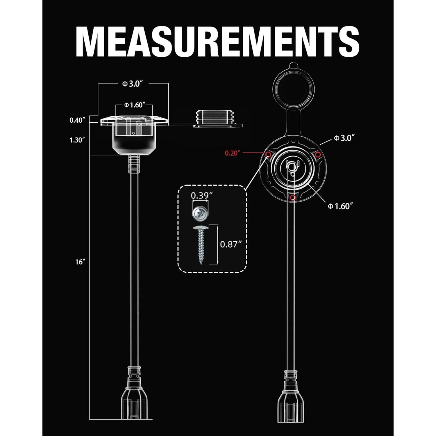 Enchufe de puerto 20A 125V AC Stio con adaptador 5 en 1 40.64 cm