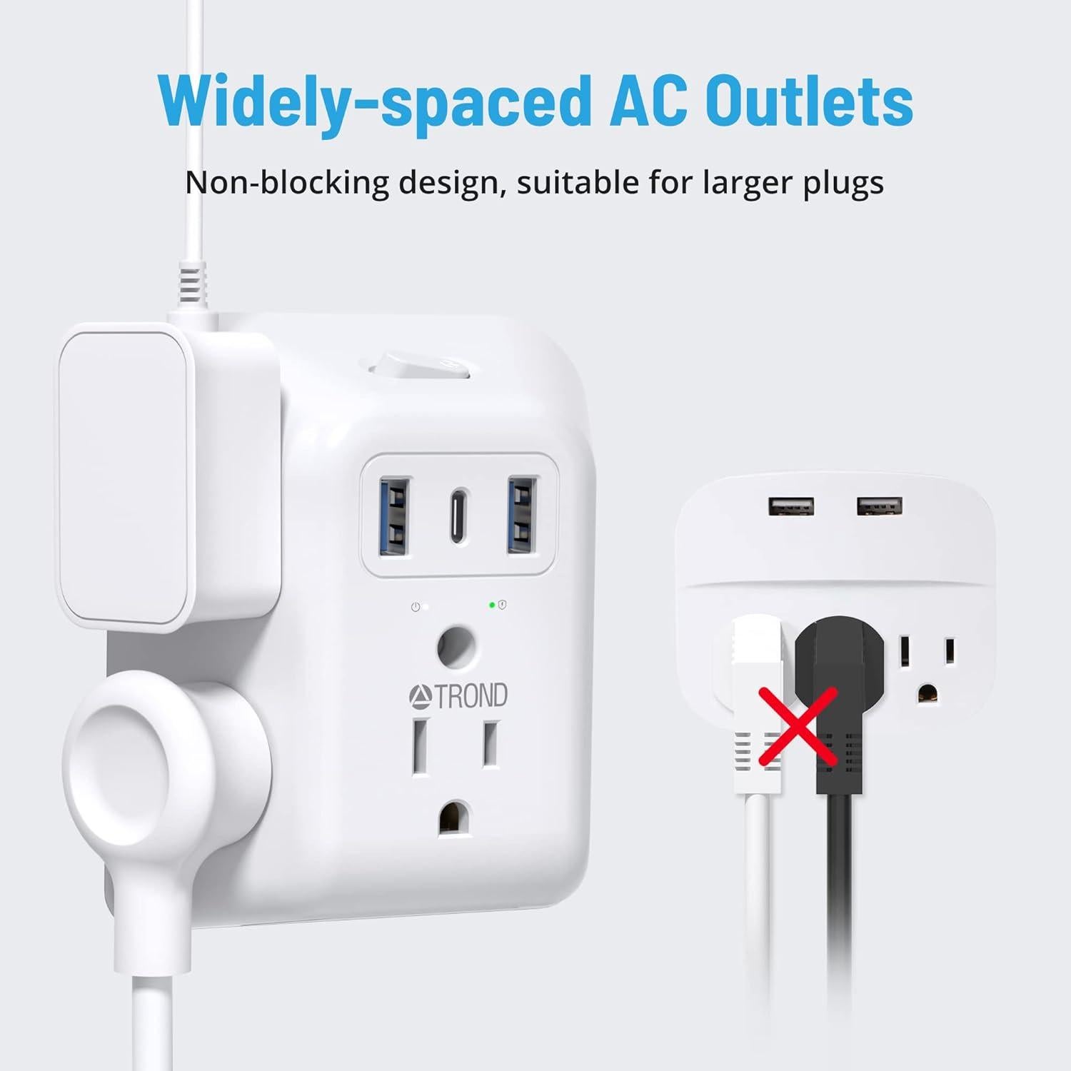 Adaptador TROND 2 Patas a 3 Patas con 3 USB y Protector