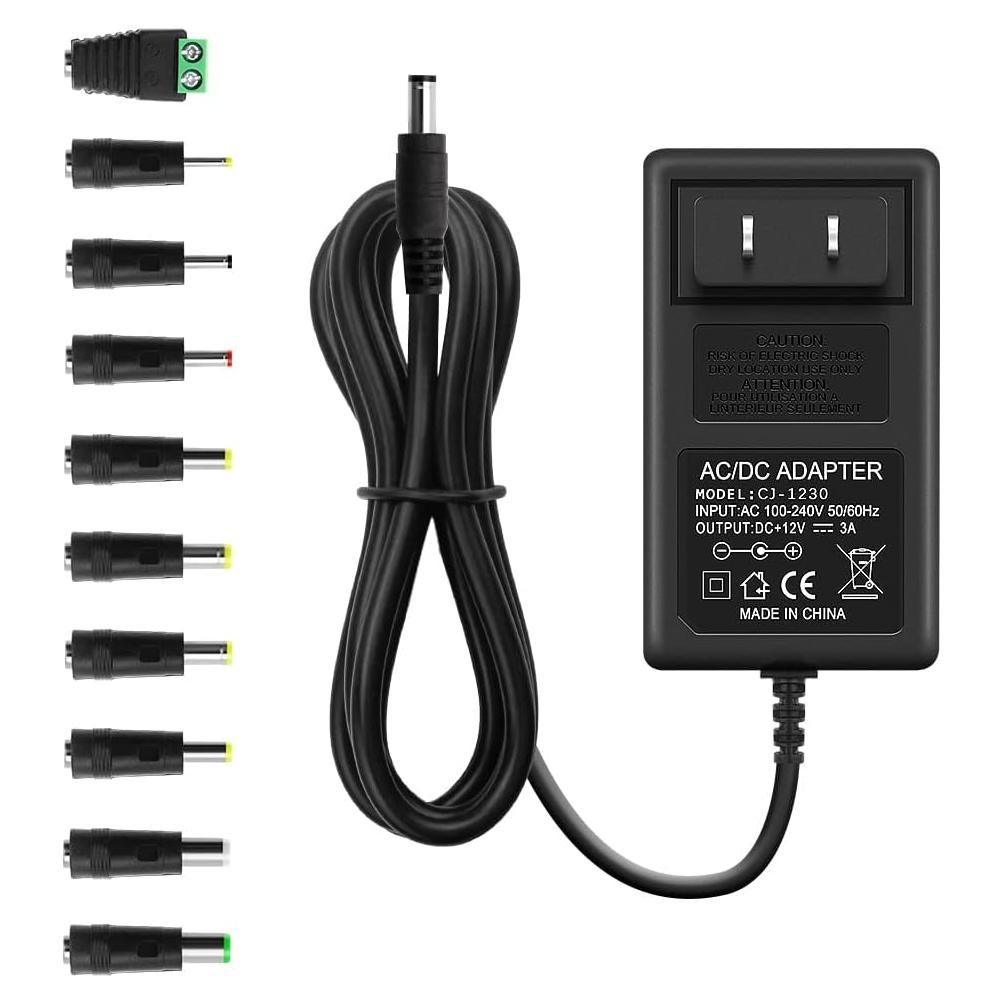 Adaptador de Alimentación AC/DC 12V 3A 36W con 10 Enchufes