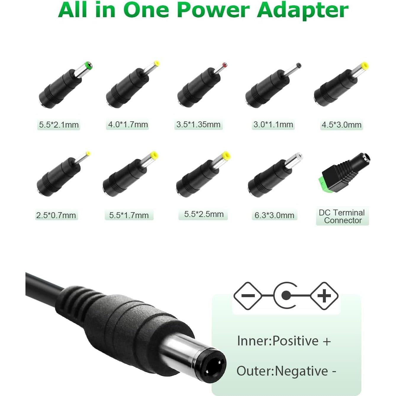 Adaptador de Alimentación AC/DC 12V 3A 36W con 10 Enchufes