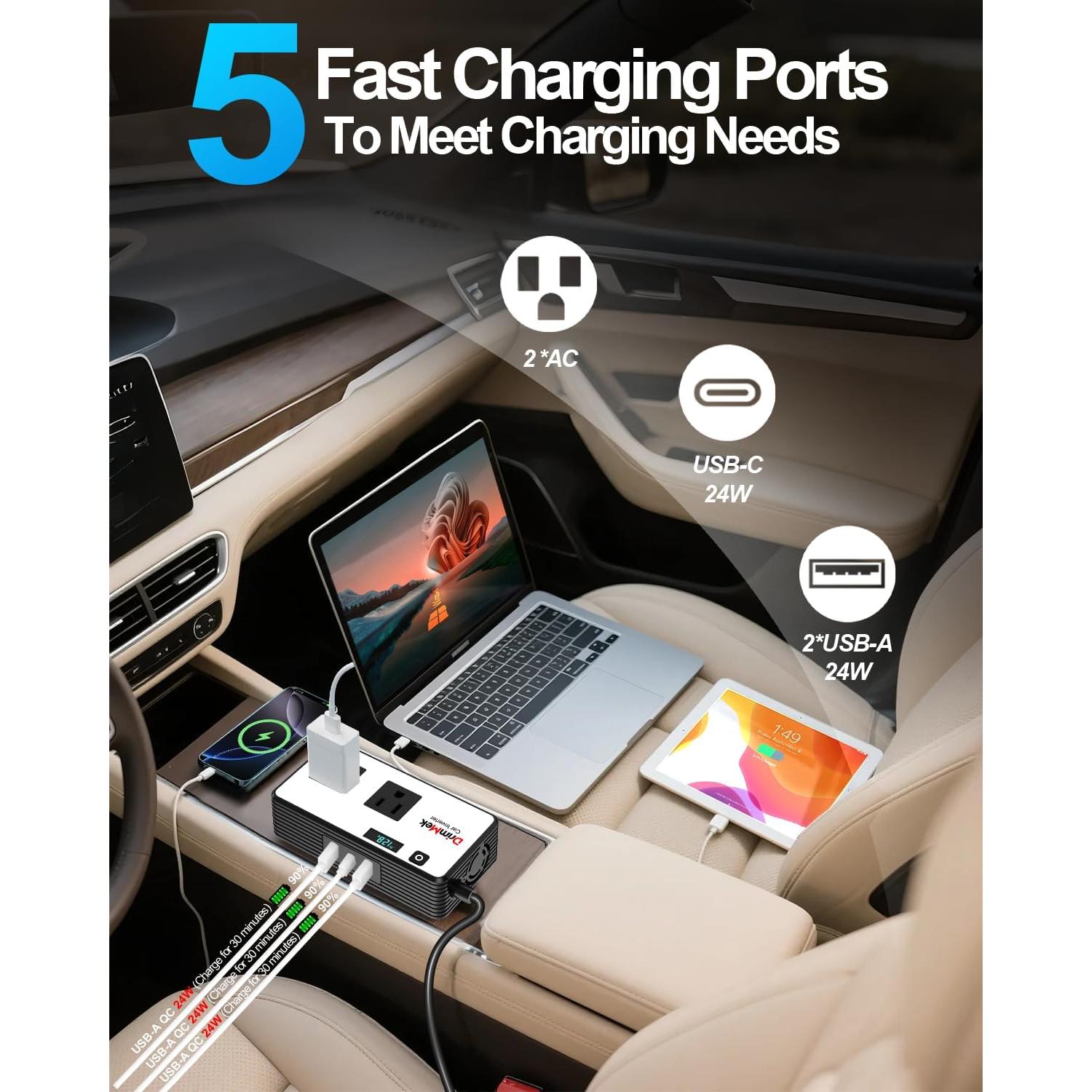 Inversor de Potencia de Coche DrimMek 200W con USB 24W