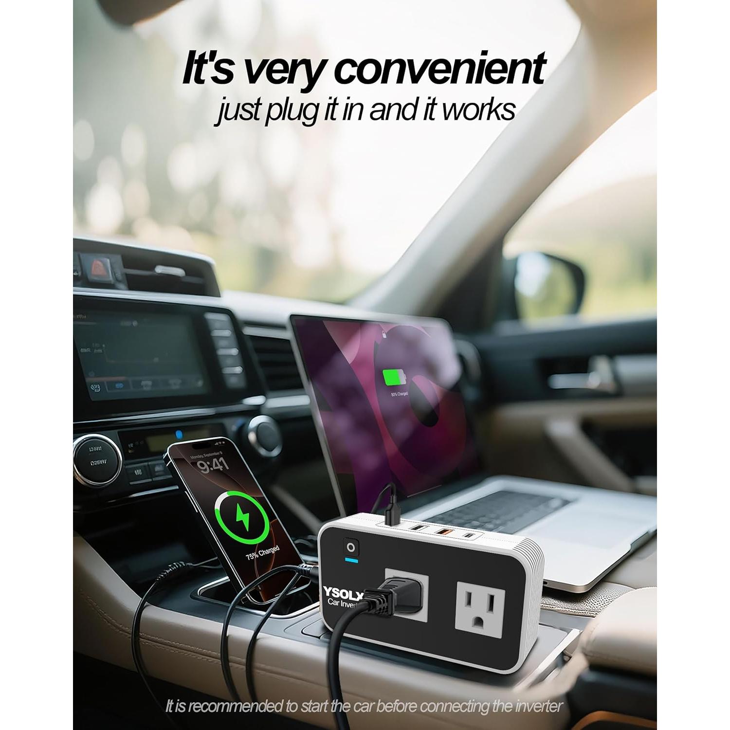 Inversor de Potencia de Coche YSOLX 200W 12V a 110V con 4 USB