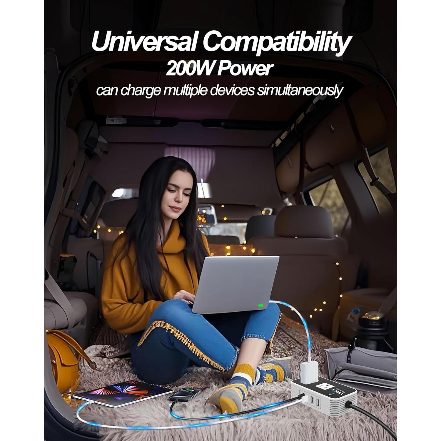 Inversor de Potencia de Coche YSOLX 200W 12V a 110V con 4 USB