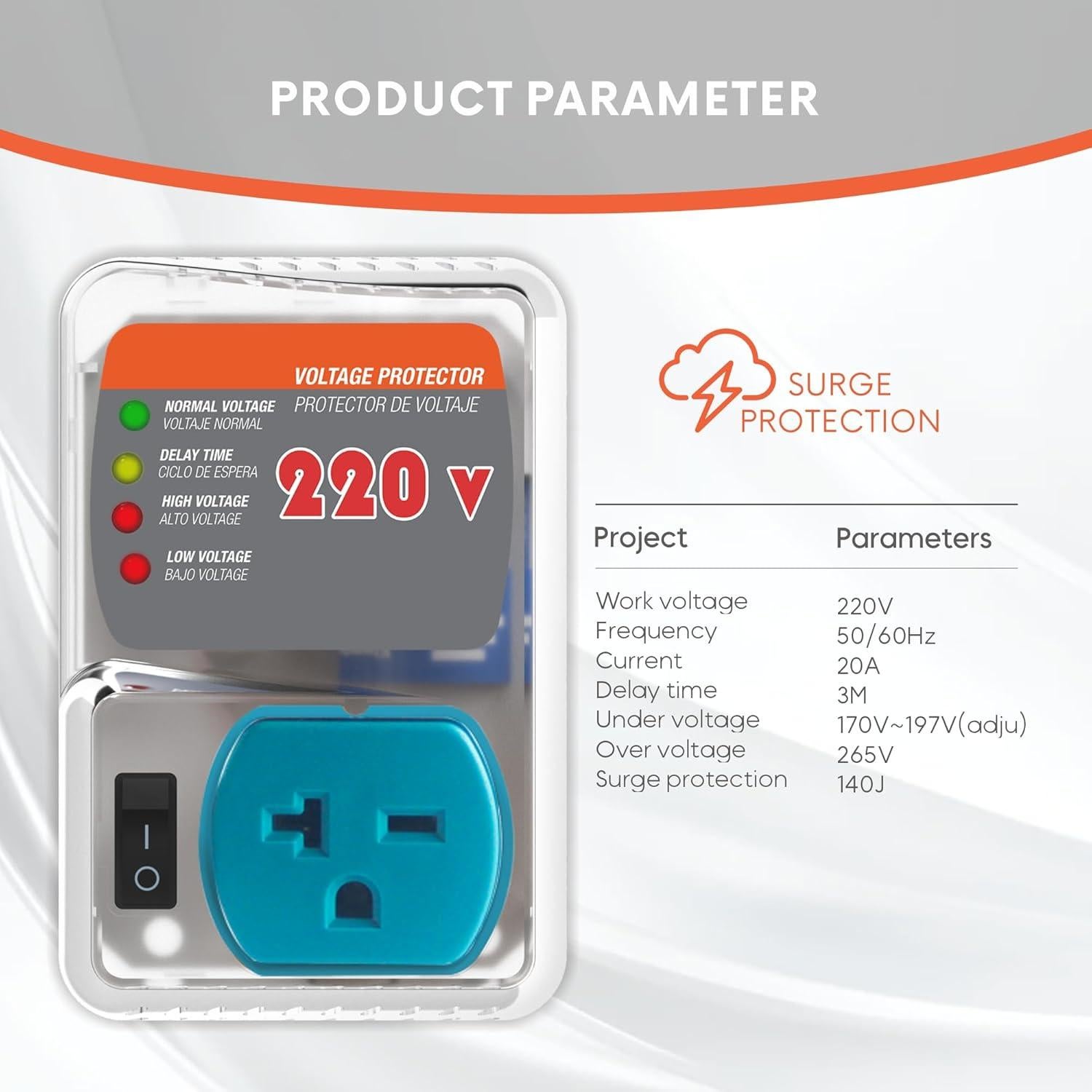 Protector Sobretensiones 20A GIDEON 220V 4400W Ajustable