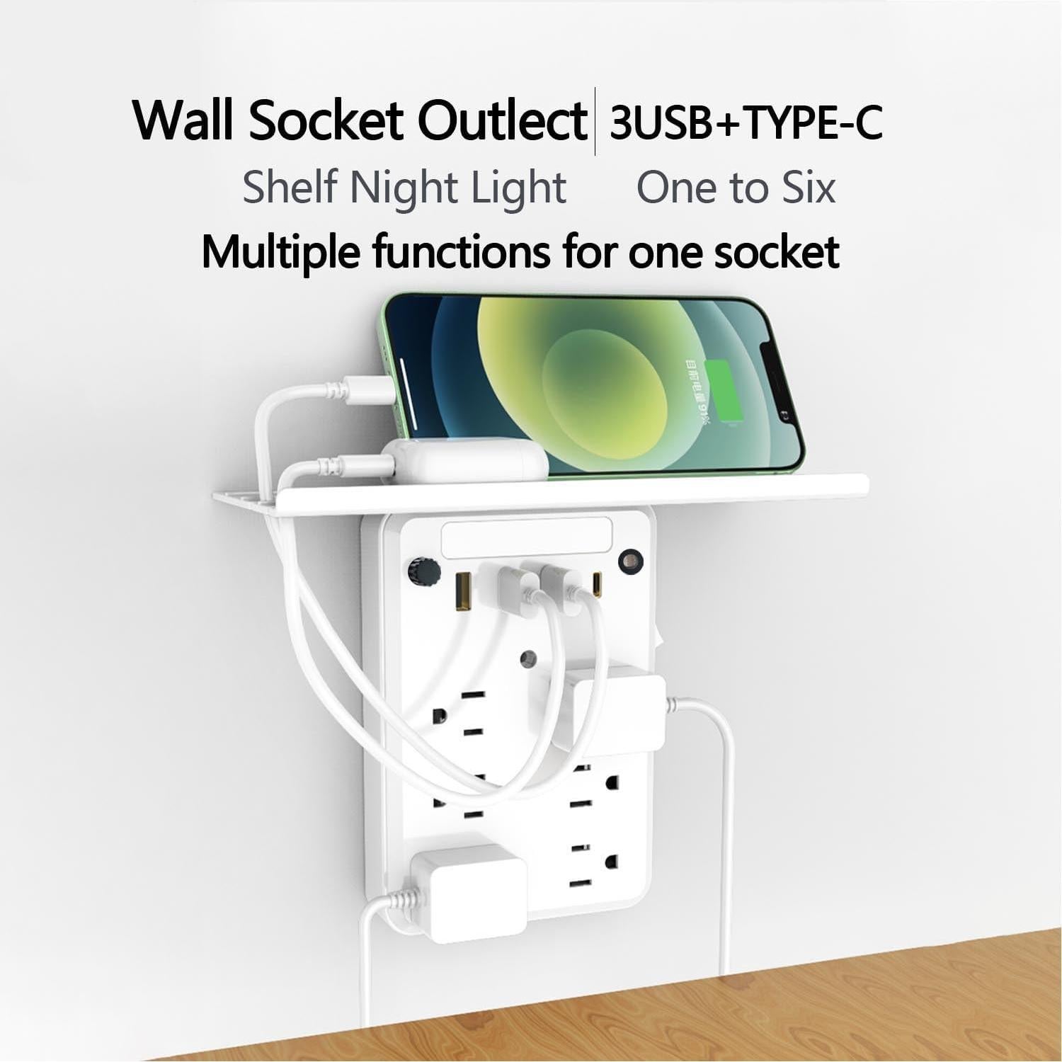 Extensor de Enchufe de Pared Preliminark 9 en 1 con Estante