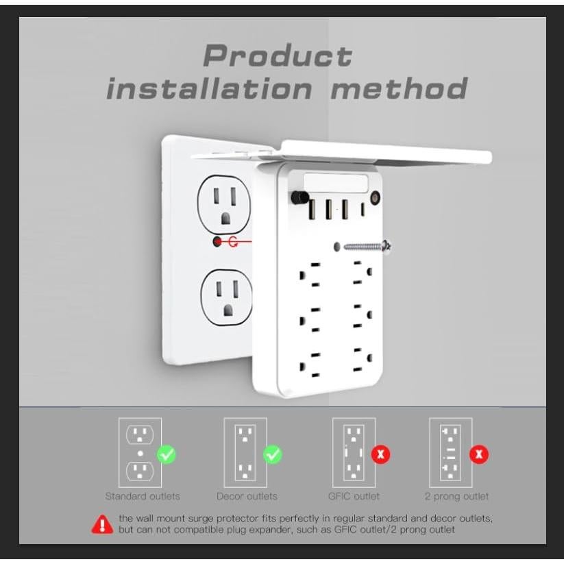 Extensor de Enchufe de Pared Preliminark 9 en 1 con Estante