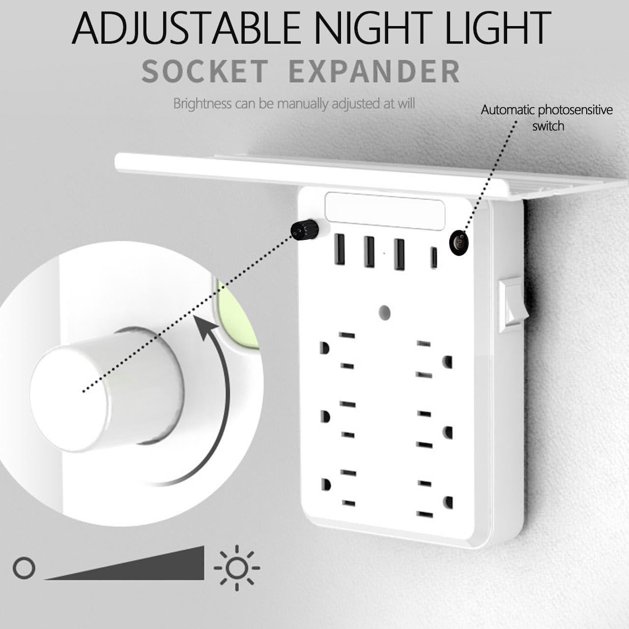 Extensor de Enchufe de Pared Preliminark 9 en 1 con Estante