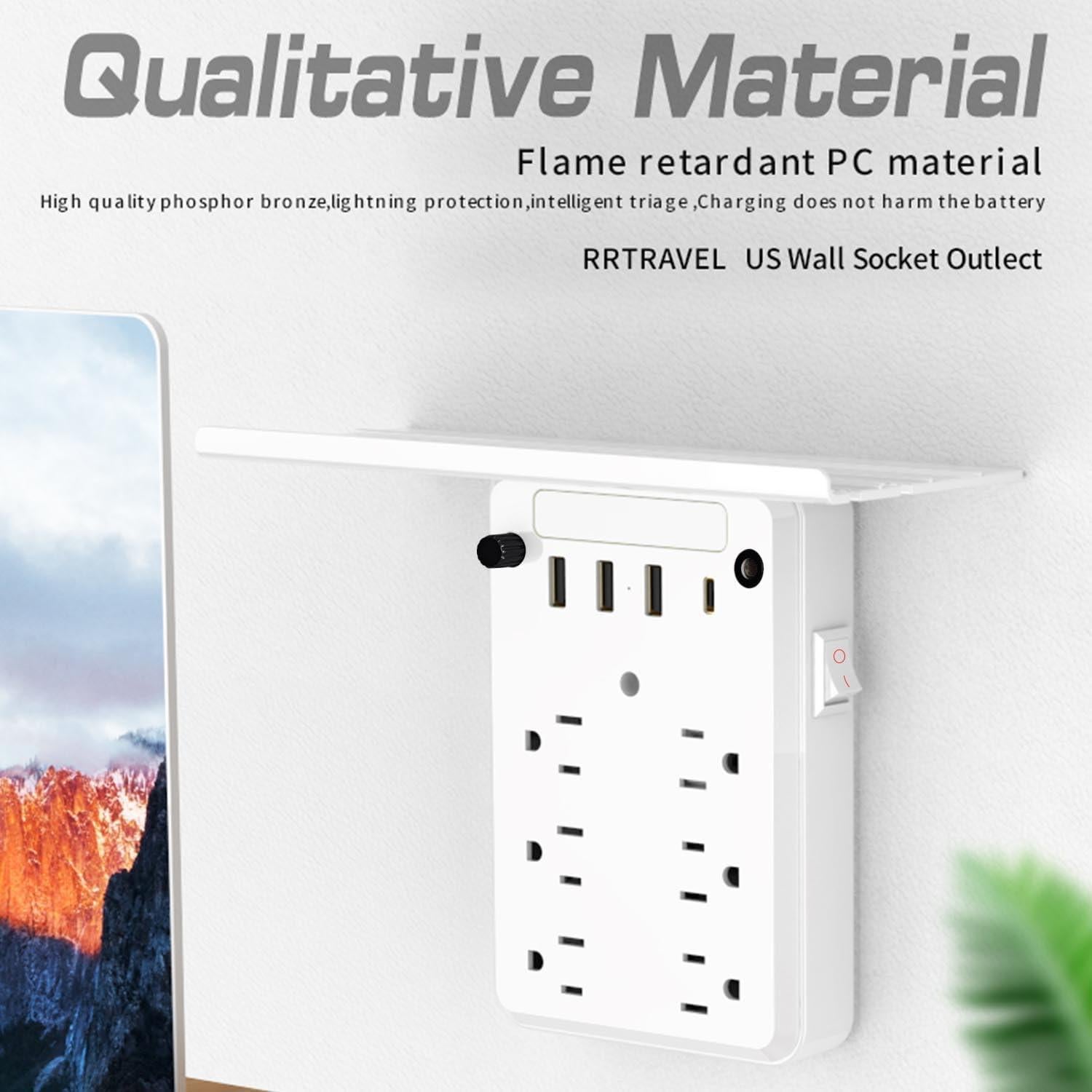 Extensor de Enchufe de Pared Preliminark 9 en 1 con Estante