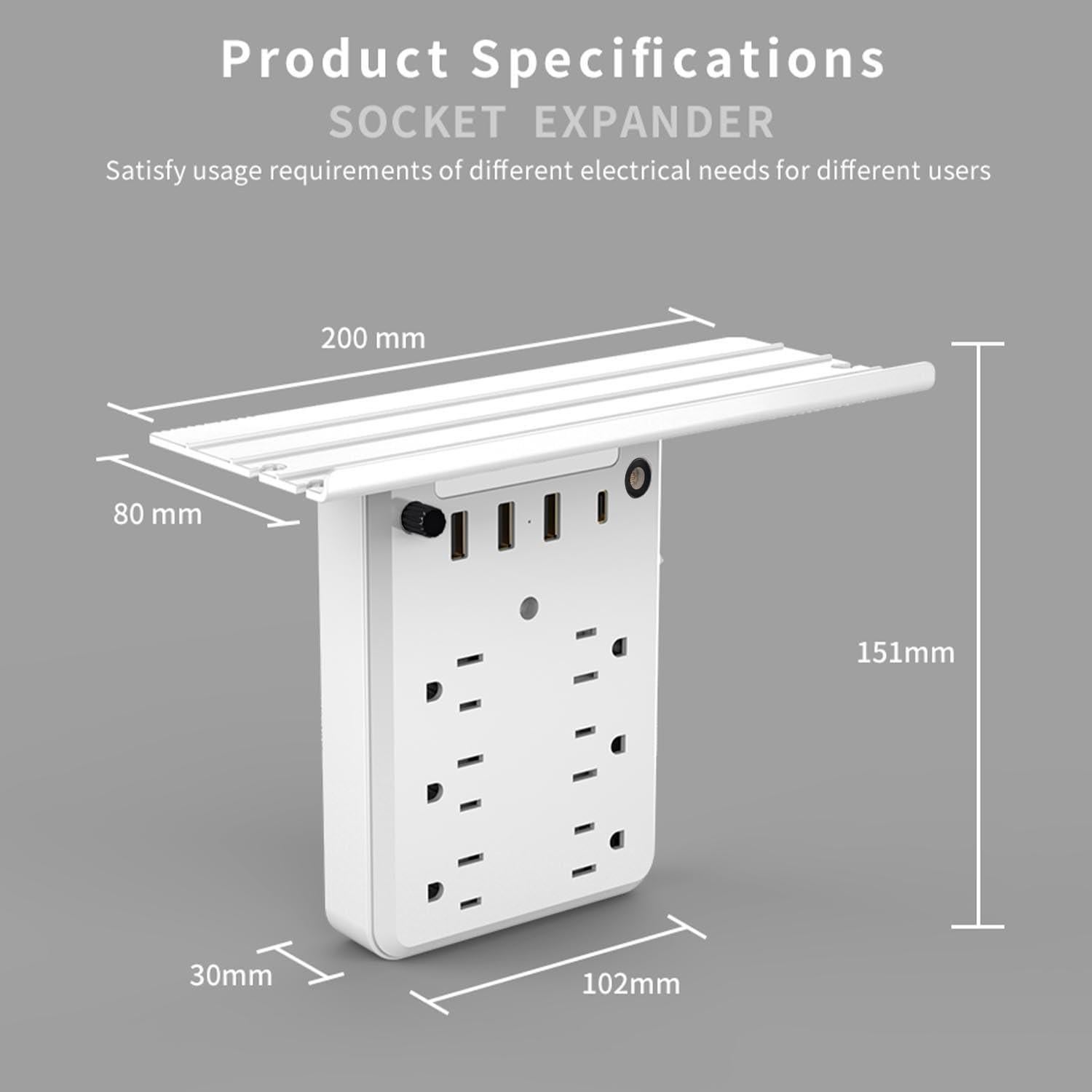 Extensor de Enchufe de Pared Preliminark 9 en 1 con Estante