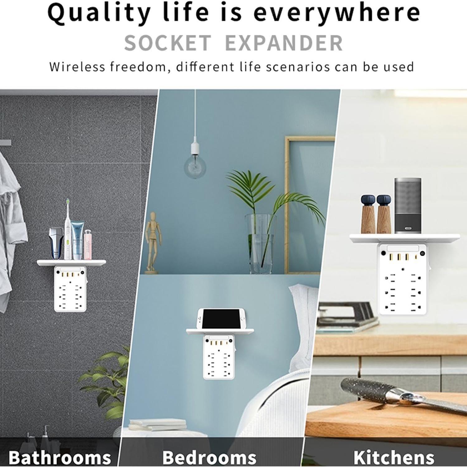 Extensor de Enchufe de Pared Preliminark 9 en 1 con Estante