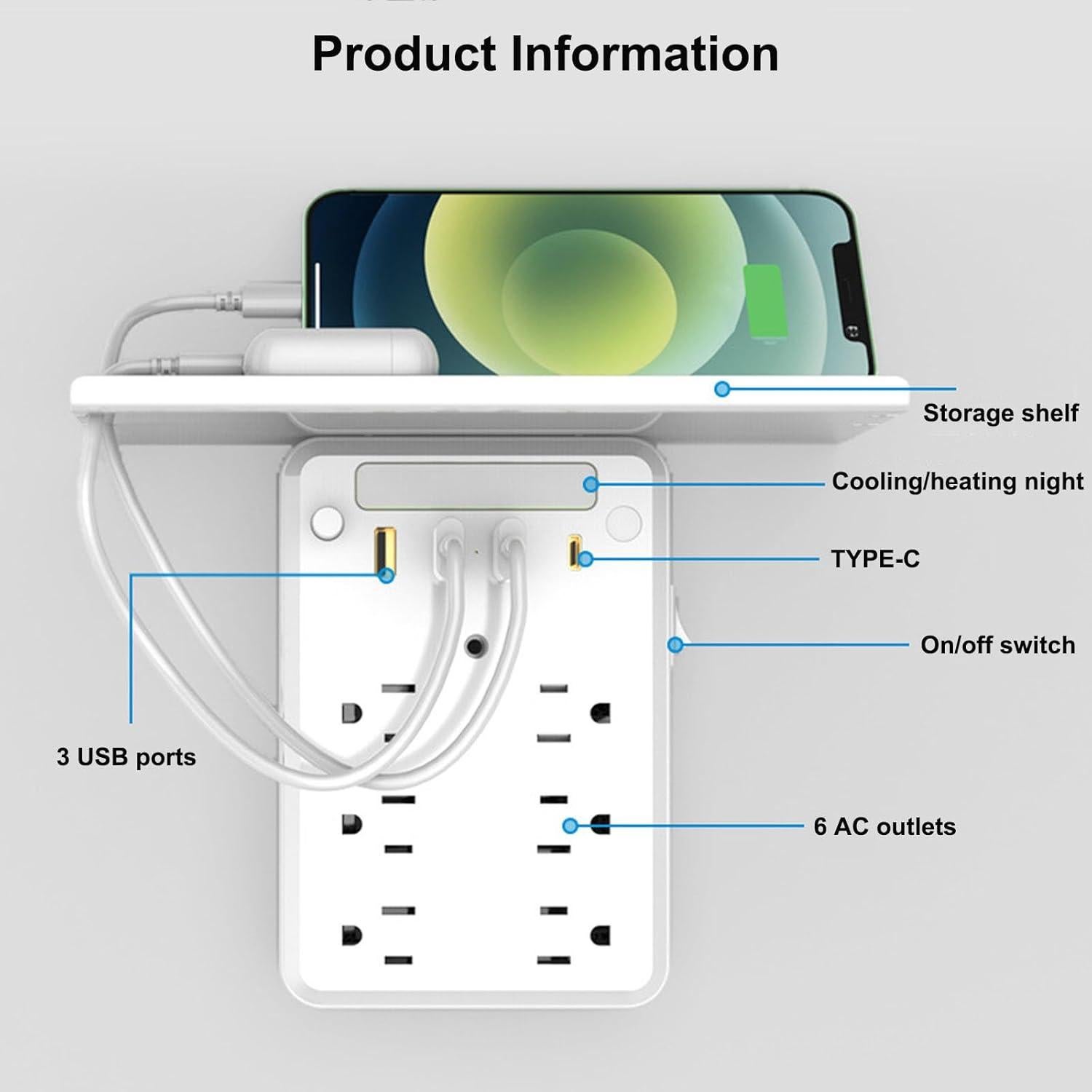 Extensor de Enchufe 9 en 1 Genérico con Estante y USB