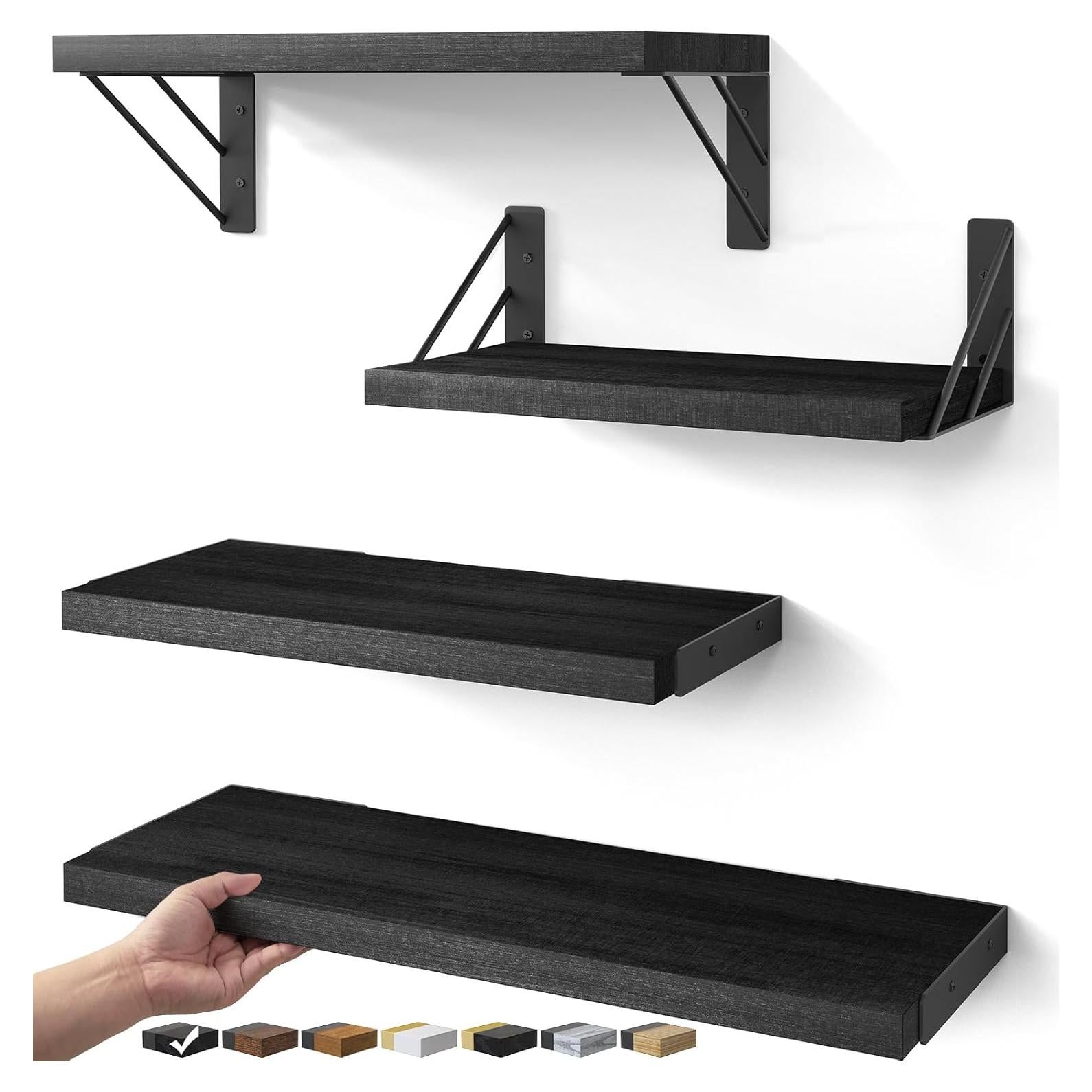 Estantes Flotantes de Madera BAYKA, Juego de 4, Negro, 16.5x5.5 cm