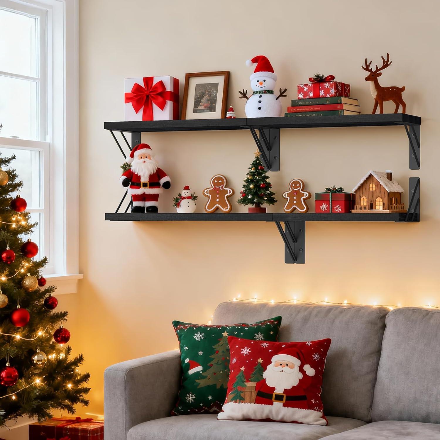 Estantes Flotantes de Madera BAYKA, Juego de 4, Negro, 16.5x5.5 cm