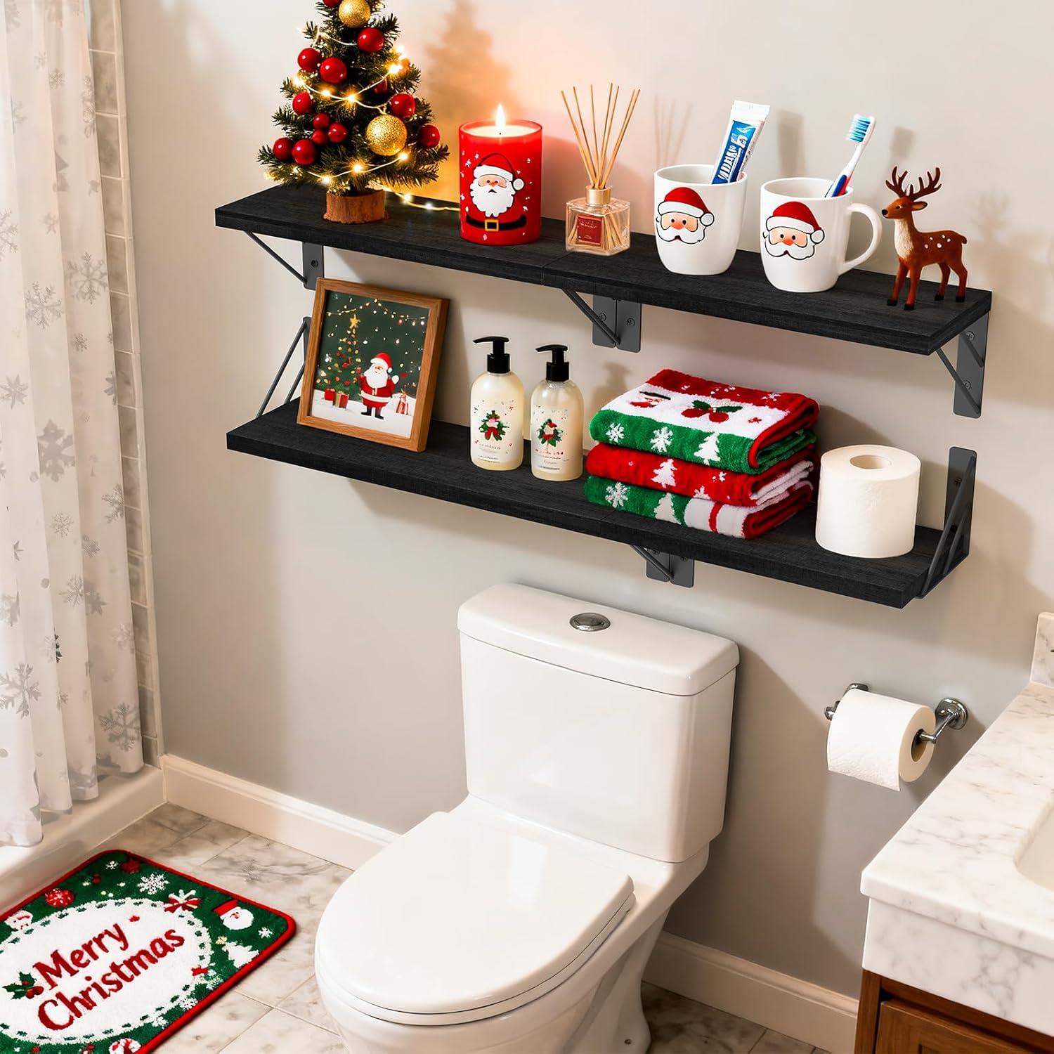 Estantes Flotantes de Madera BAYKA, Juego de 4, Negro, 16.5x5.5 cm