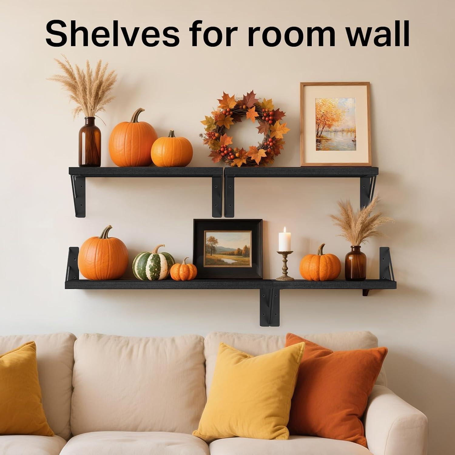 Estantes Flotantes de Madera BAYKA, Juego de 4, Negro, 16.5x5.5 cm