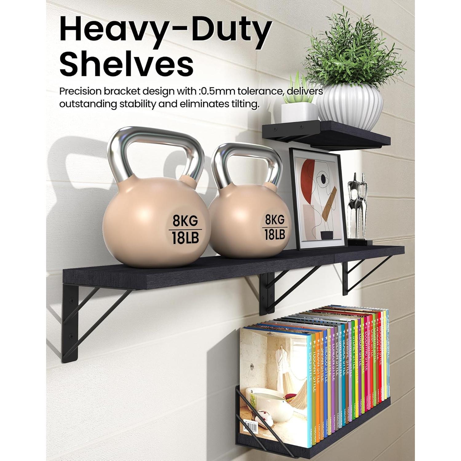 Estantes Flotantes de Madera BAYKA, Juego de 4, Negro, 16.5x5.5 cm