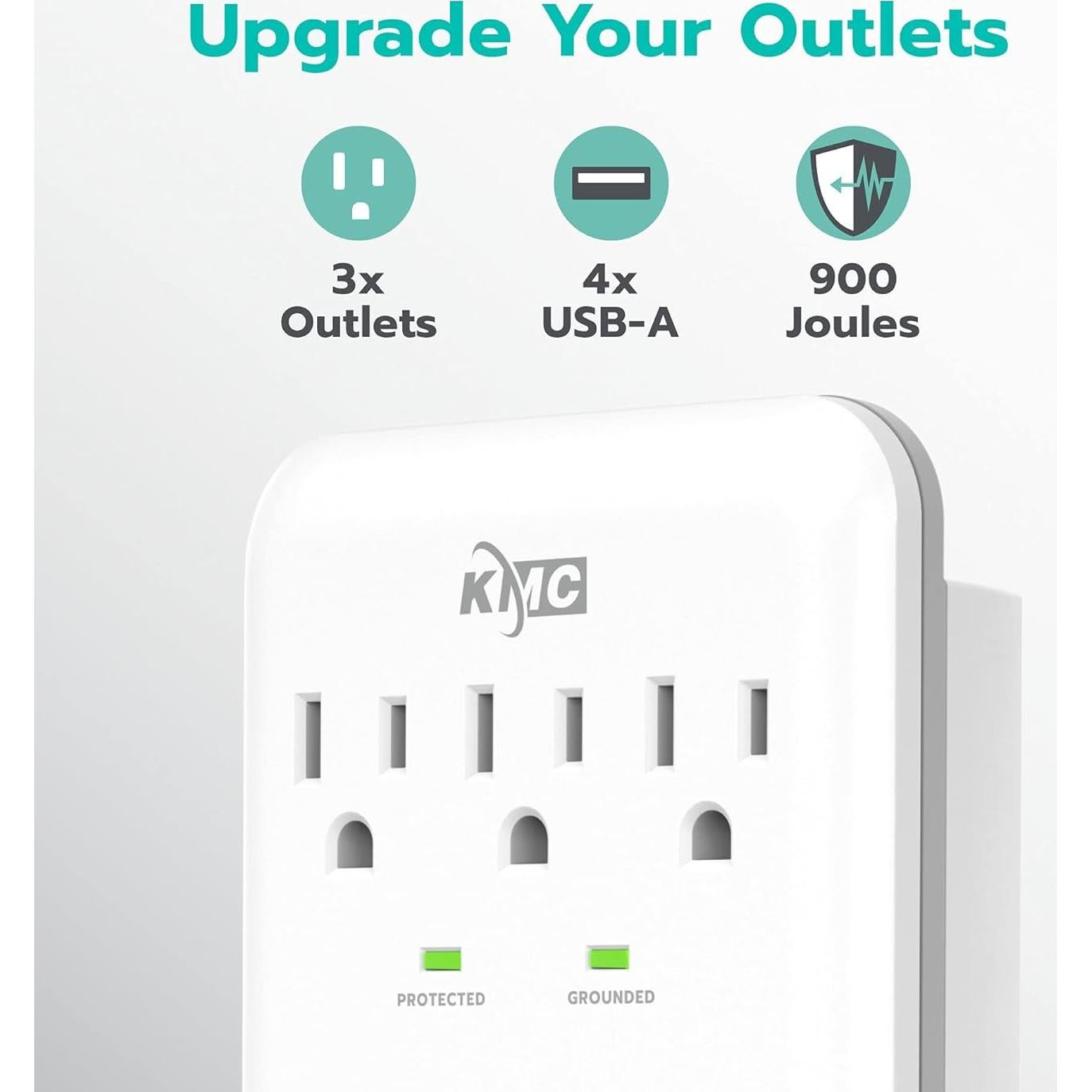 Protector de Sobretensión KMC 3 Salidas 900 Julios 4 USB