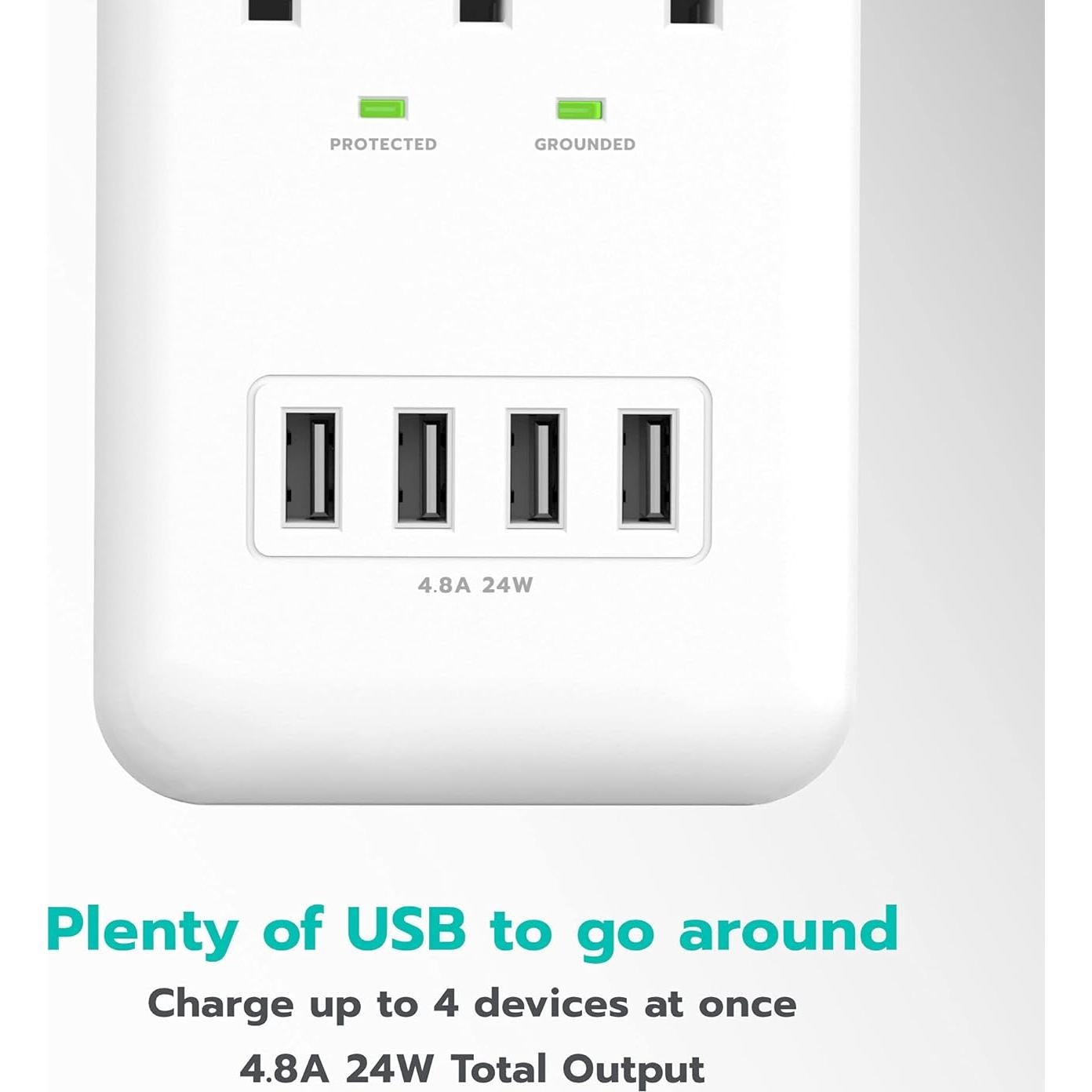 Protector de Sobretensión KMC 3 Salidas 900 Julios 4 USB