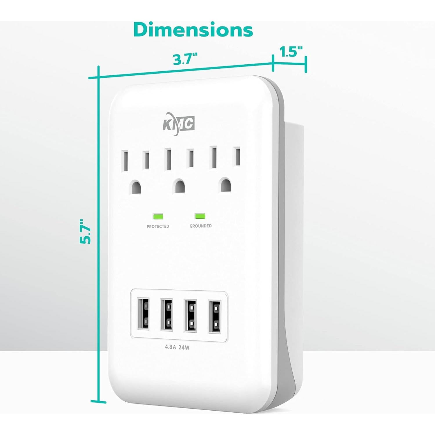 Protector de Sobretensión KMC 3 Salidas 900 Julios 4 USB