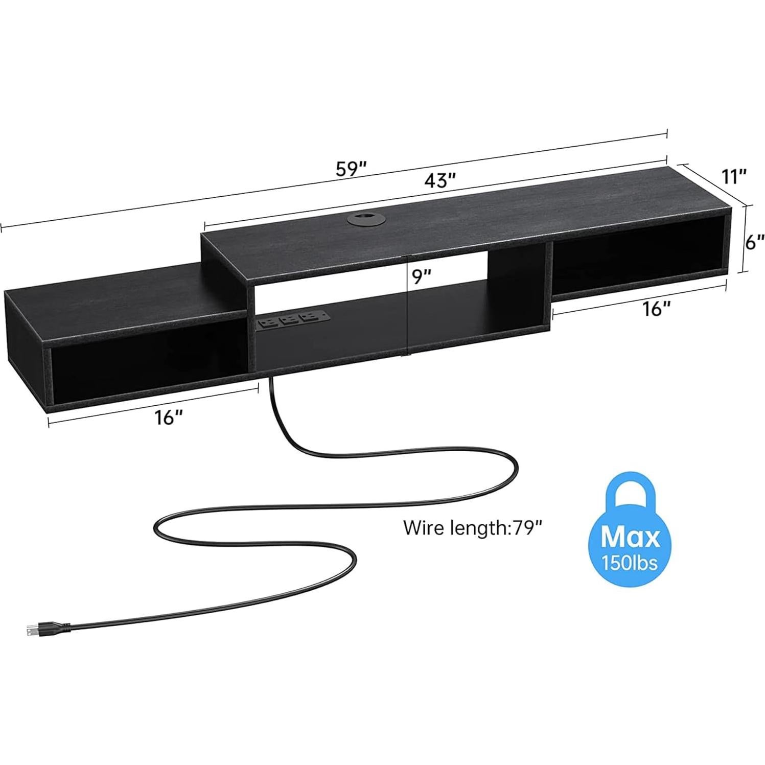 Estante Flotante para TV FABATO 150 cm Negro 3 Compartimentos