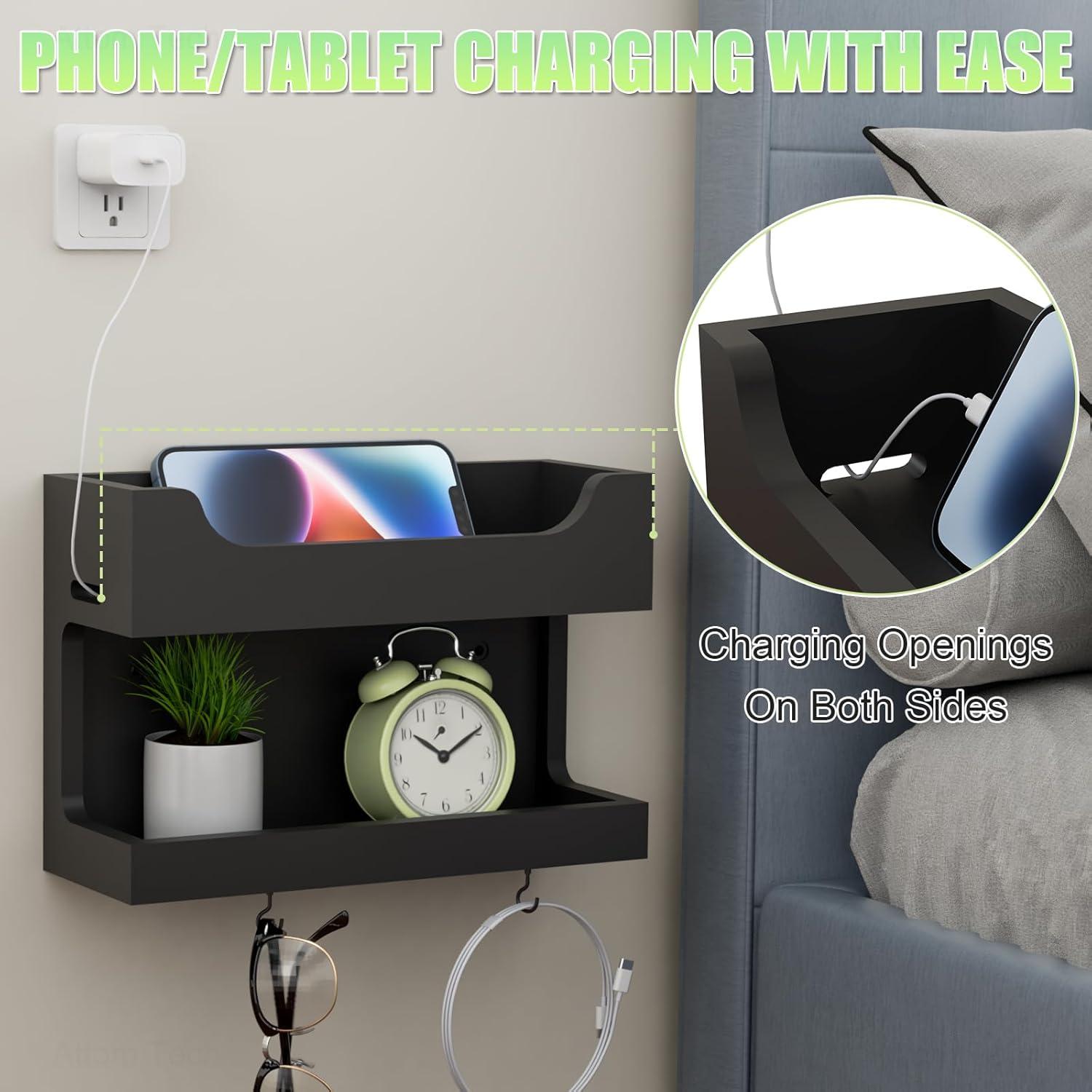 Organizador de Noche de Madera NiHome con Ganchos Magnéticos