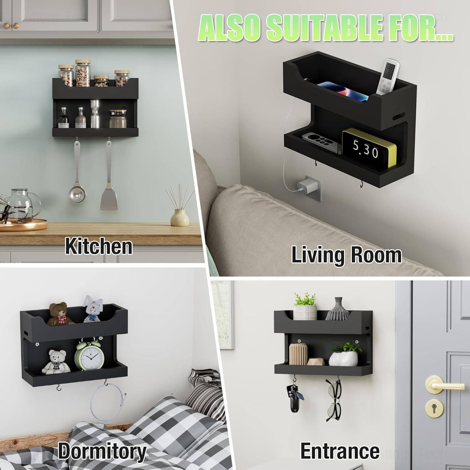 Organizador de Noche de Madera NiHome con Ganchos Magnéticos