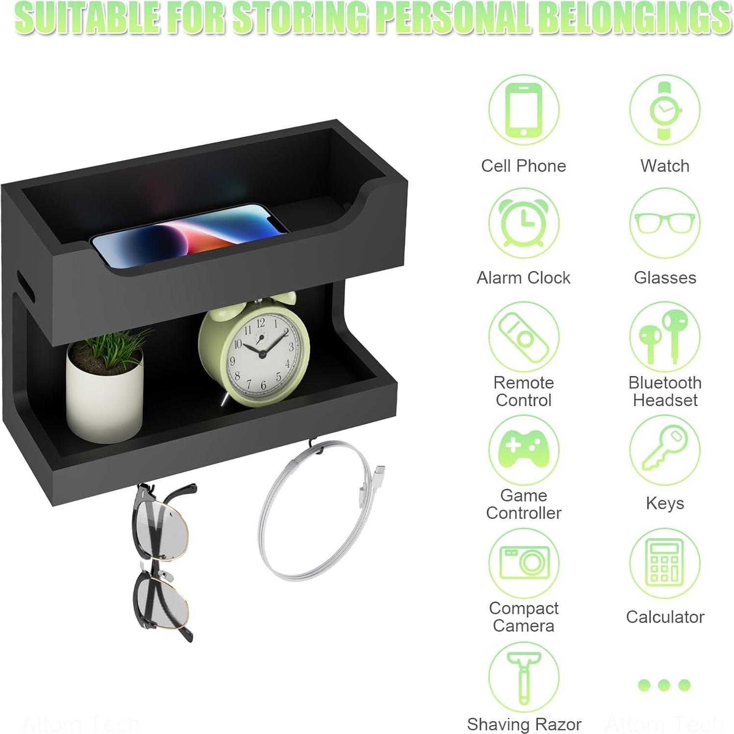 Organizador de Noche de Madera NiHome con Ganchos Magnéticos