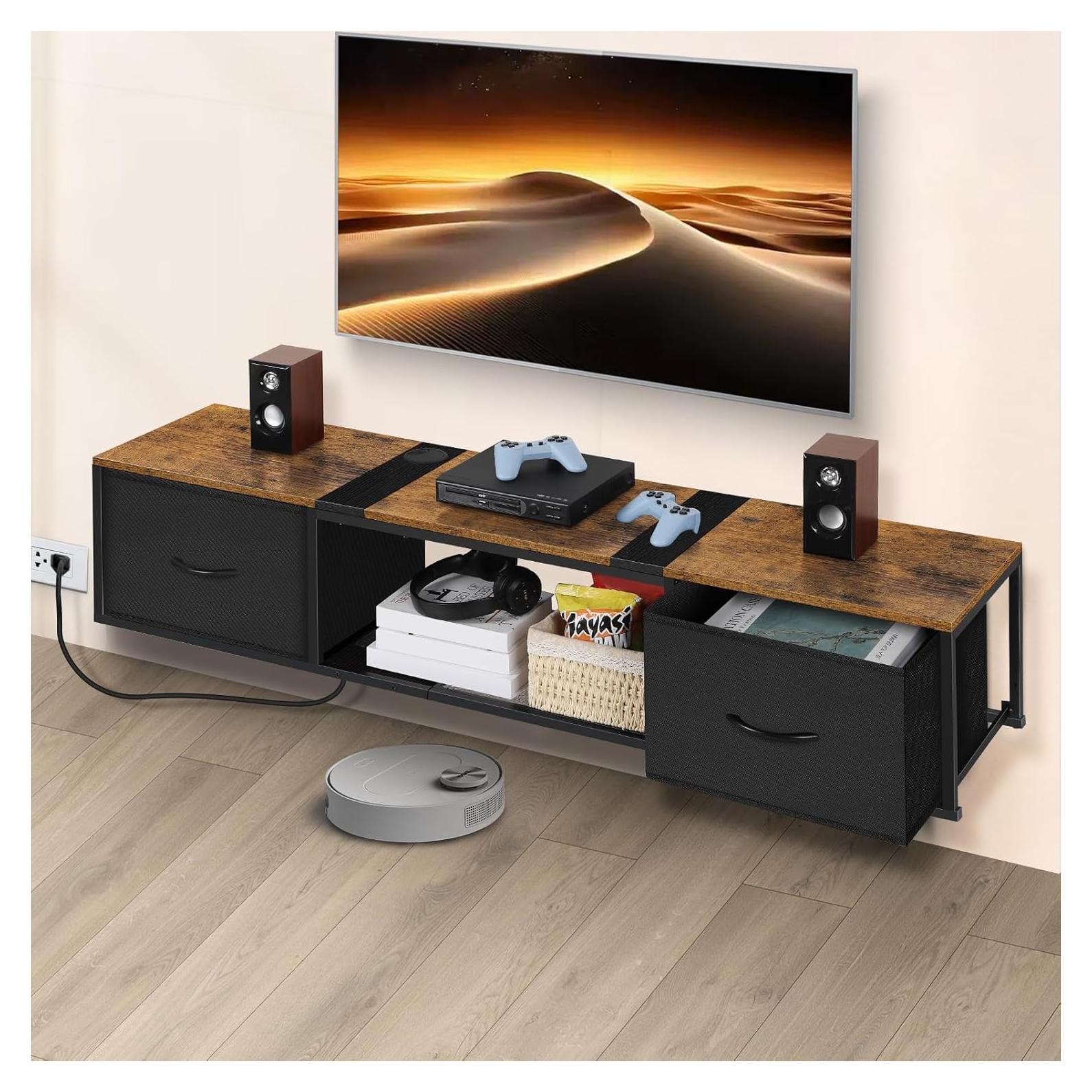 Soporte de TV flotante Smusei 135 cm con enchufes y cajones