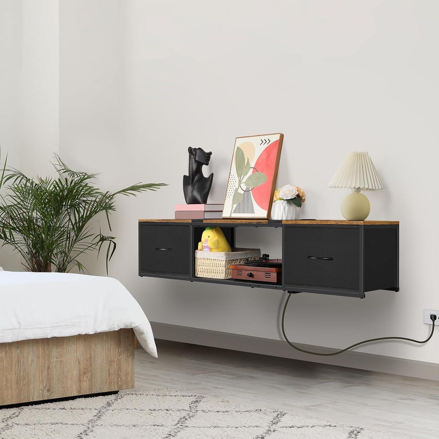 Soporte de TV flotante Smusei 135 cm con enchufes y cajones