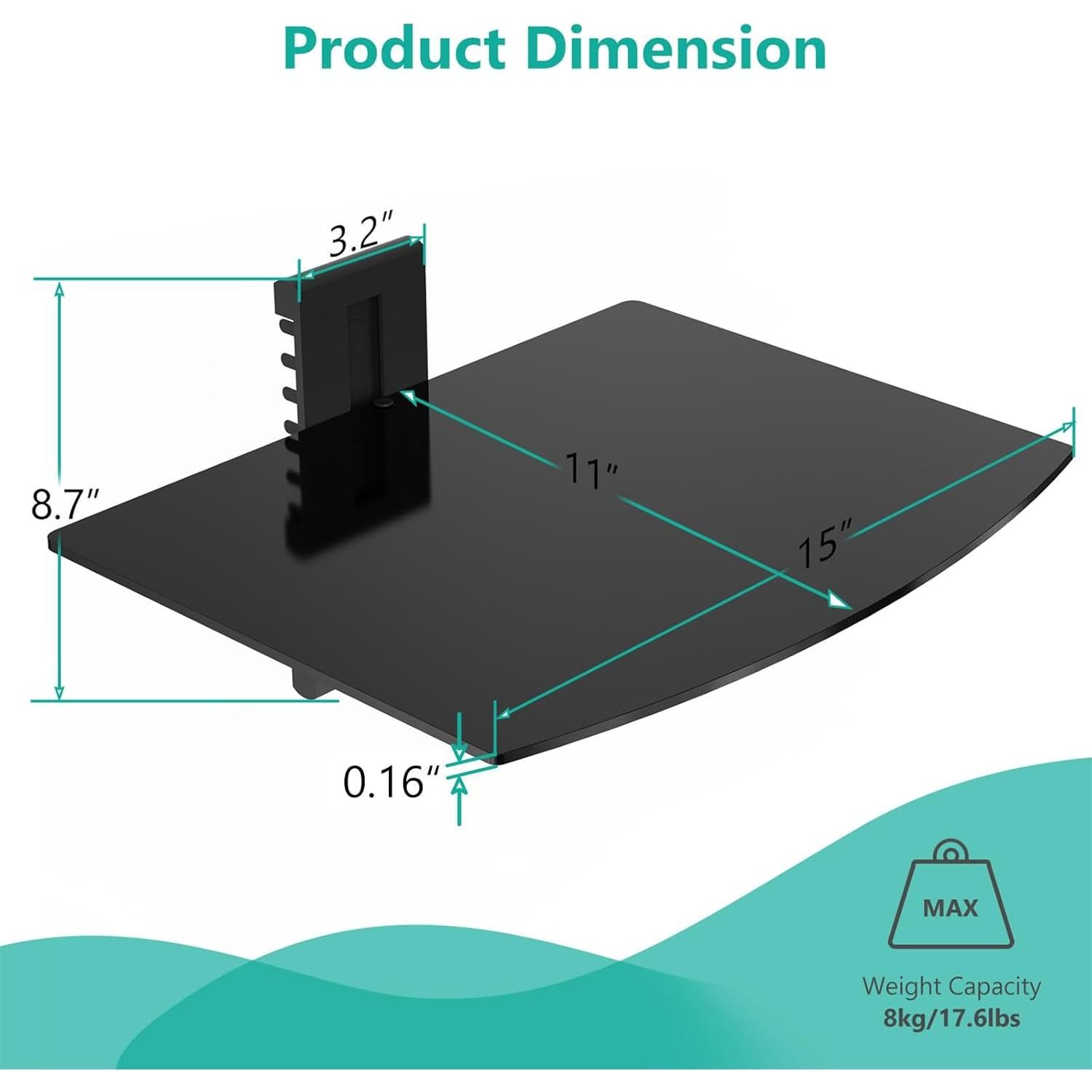 Estante Flotante WALI CS201B Negro Vidrio Templado 8kg
