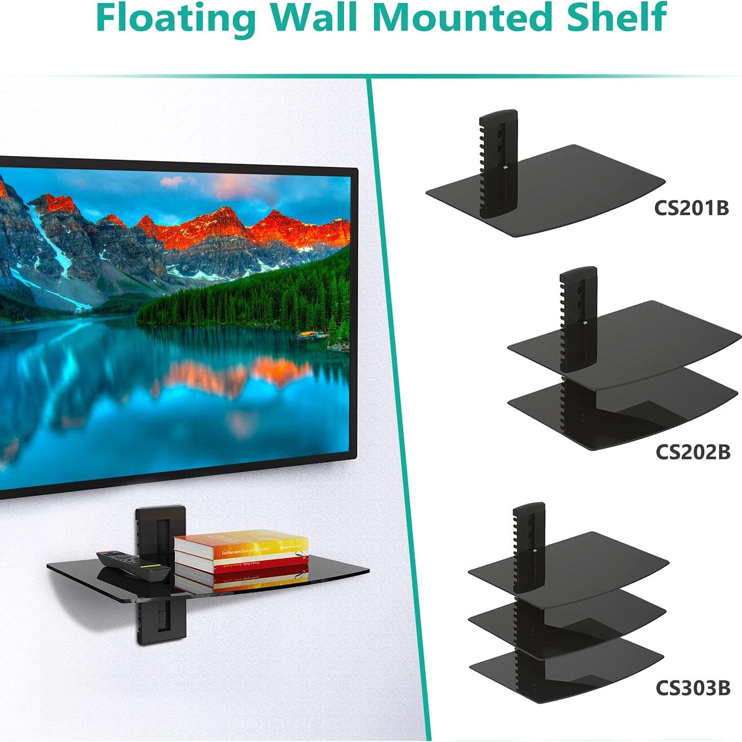 Estante Flotante WALI CS201B Negro Vidrio Templado 8kg