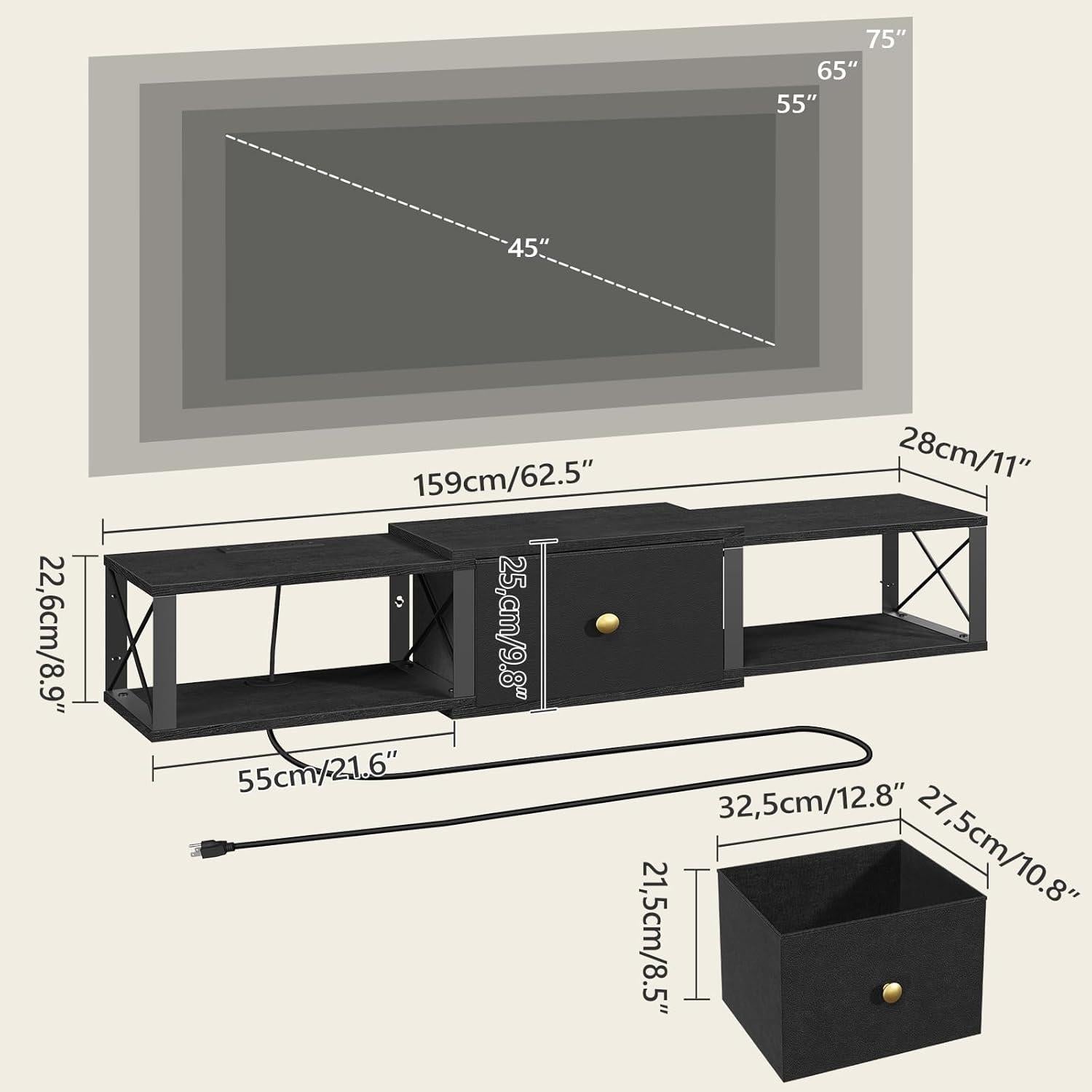 Soporte de TV Flotante MAHANCRIS 158.8x27.9x24.9cm Negro