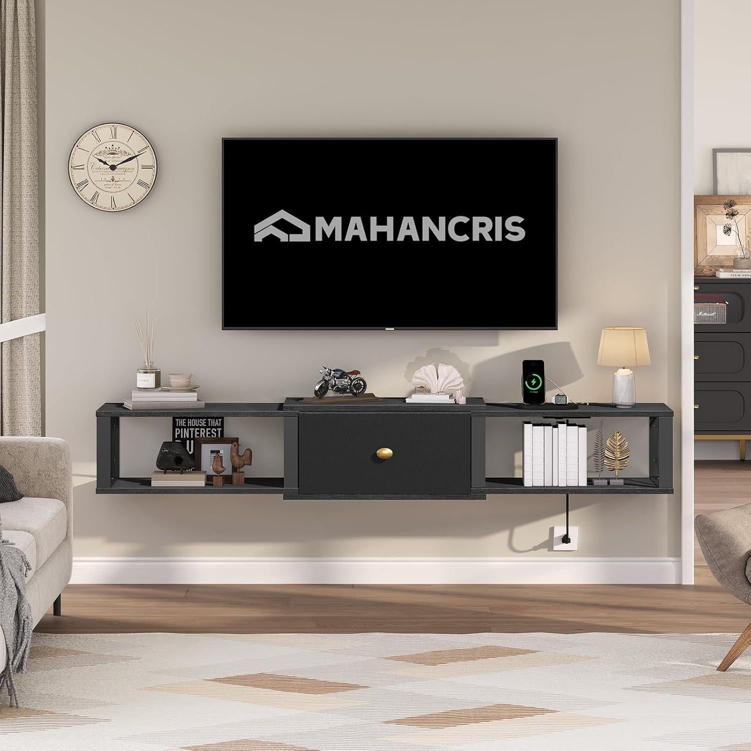 Soporte de TV Flotante MAHANCRIS 158.8x27.9x24.9cm Negro